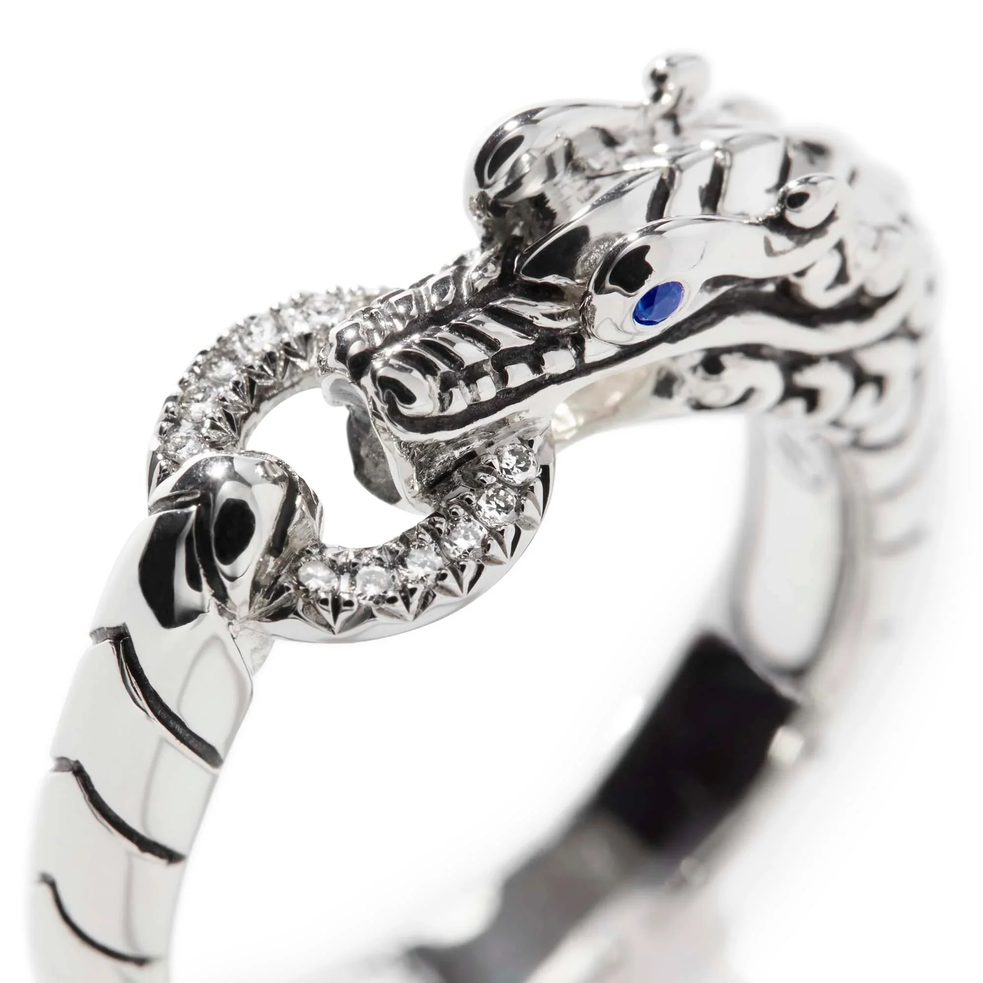 0.04ctw Diamond Blue Sapphire Naga Ring - Image 2