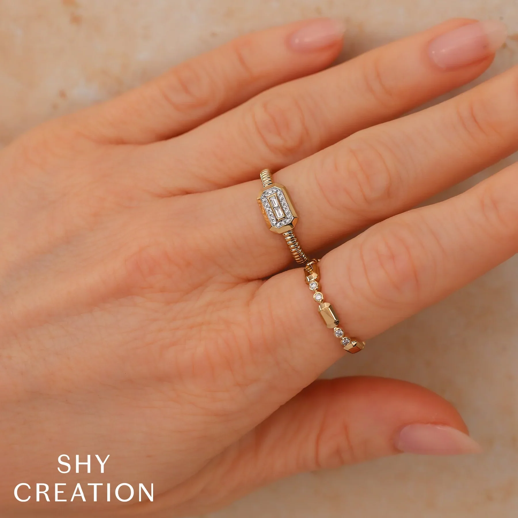 0.06ctw Diamond Bezel Geo Cut Band - Image 2