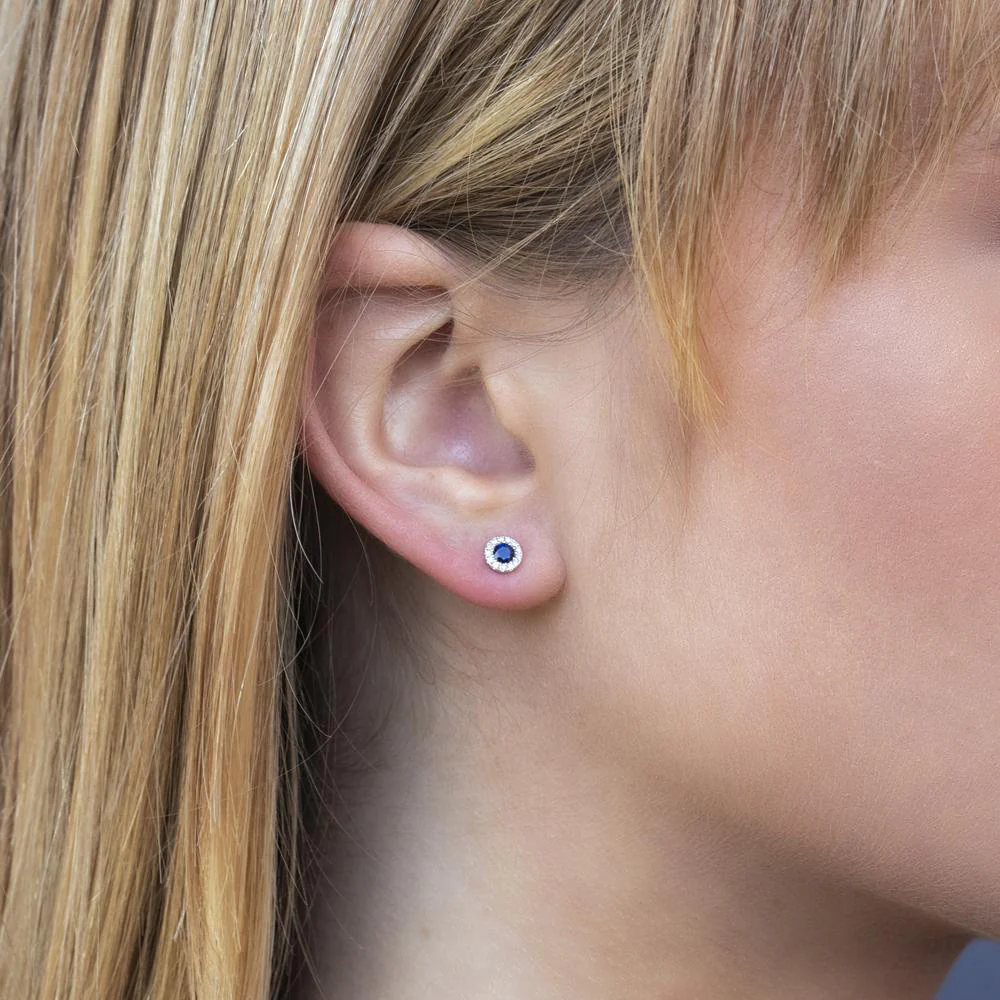 0.08ctw Diamond and 0.28ctw Blue Sapphire Earrings - Image 2