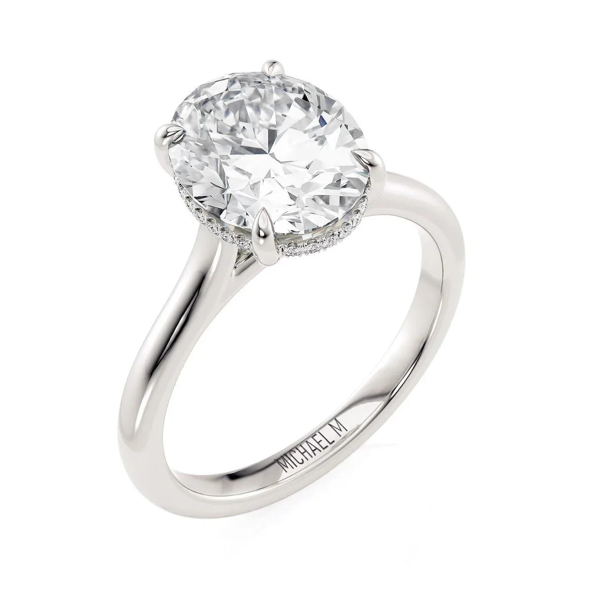 0.08ctw Oval-Cut Hidden Halo Diamond Solitaire - Image 2