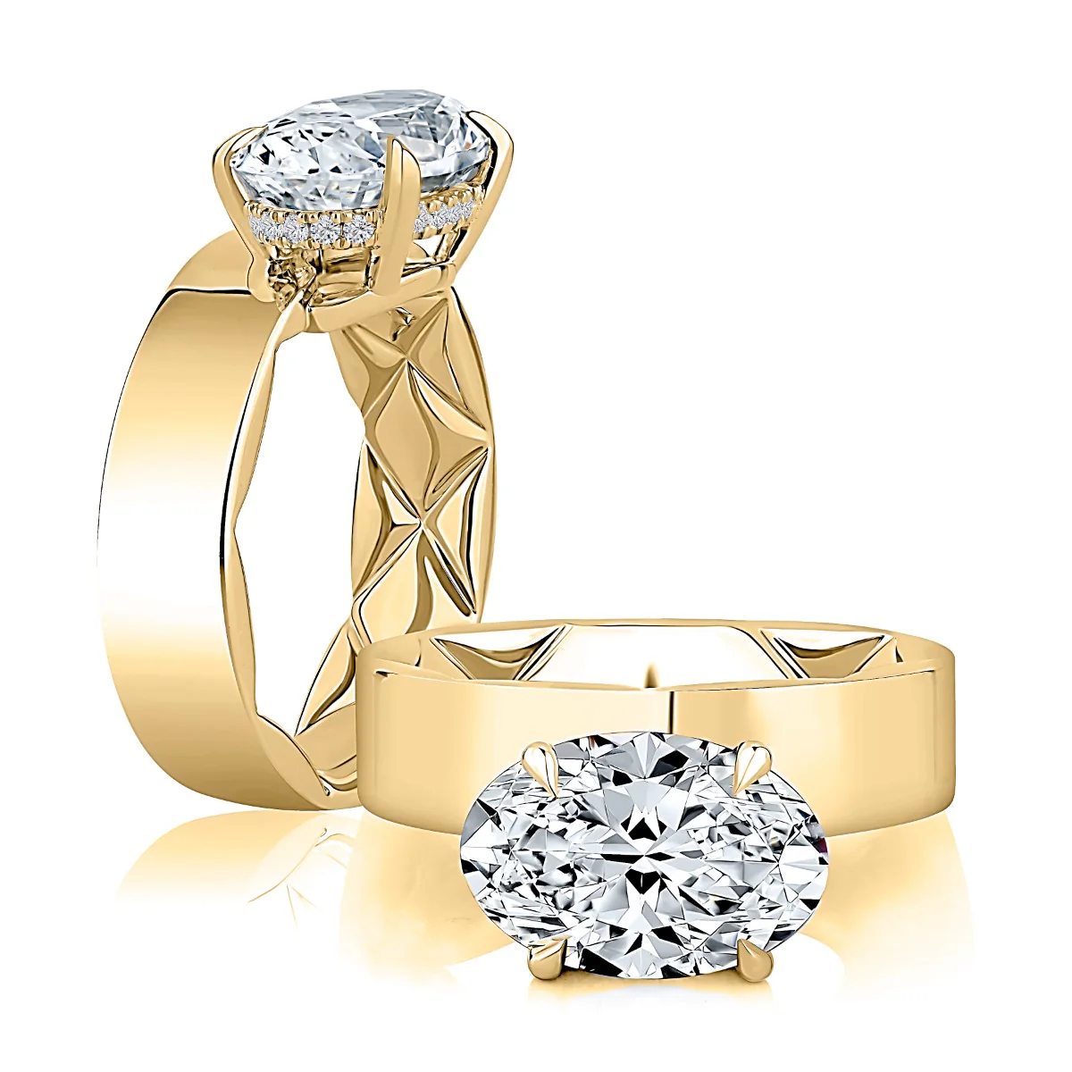 0.09ctw Modern East West Set Oval Diamond Solitaire Engagement Ring - Image 2