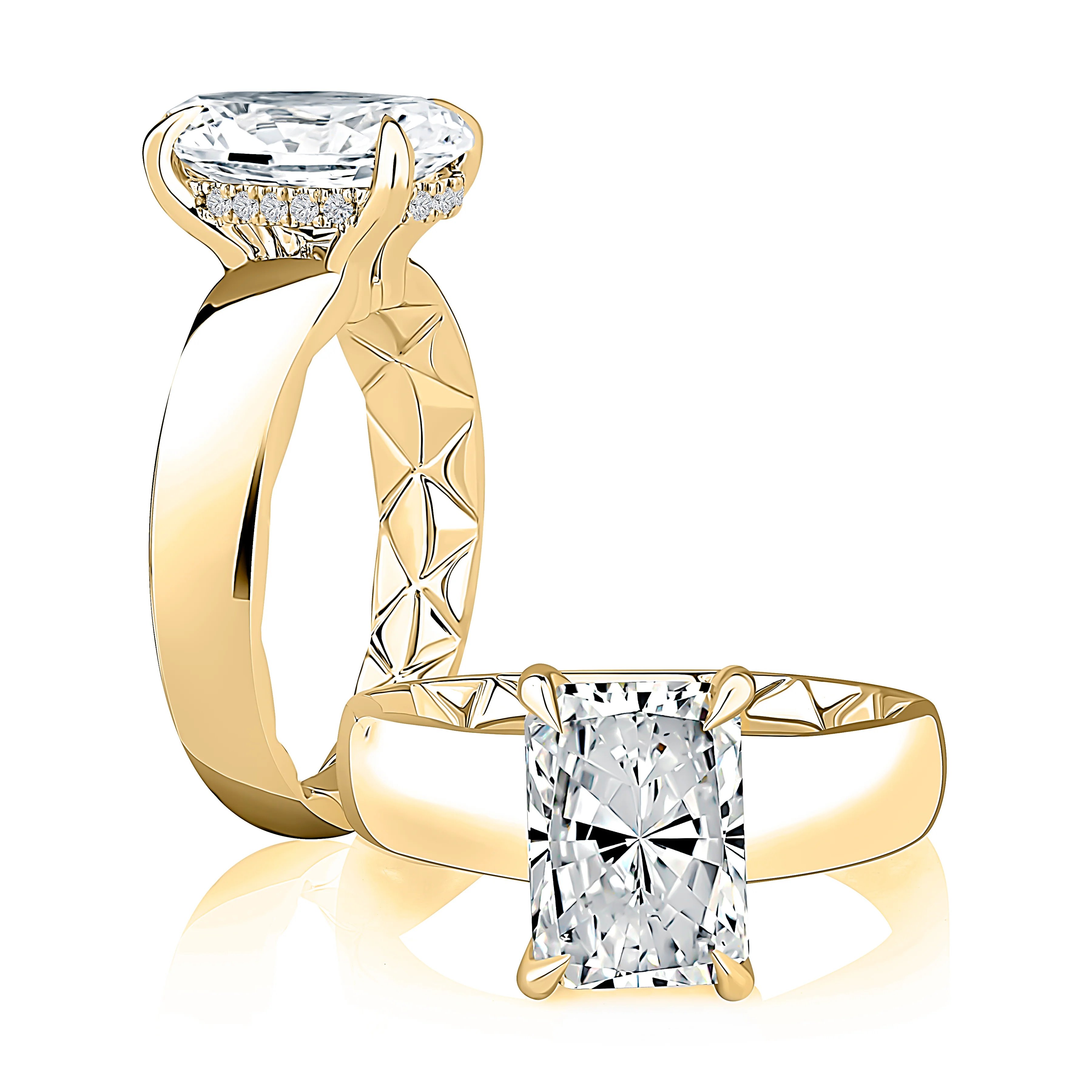 0.10ctw Radiant Diamond Engagement Ring with Hidden Halo - Image 2