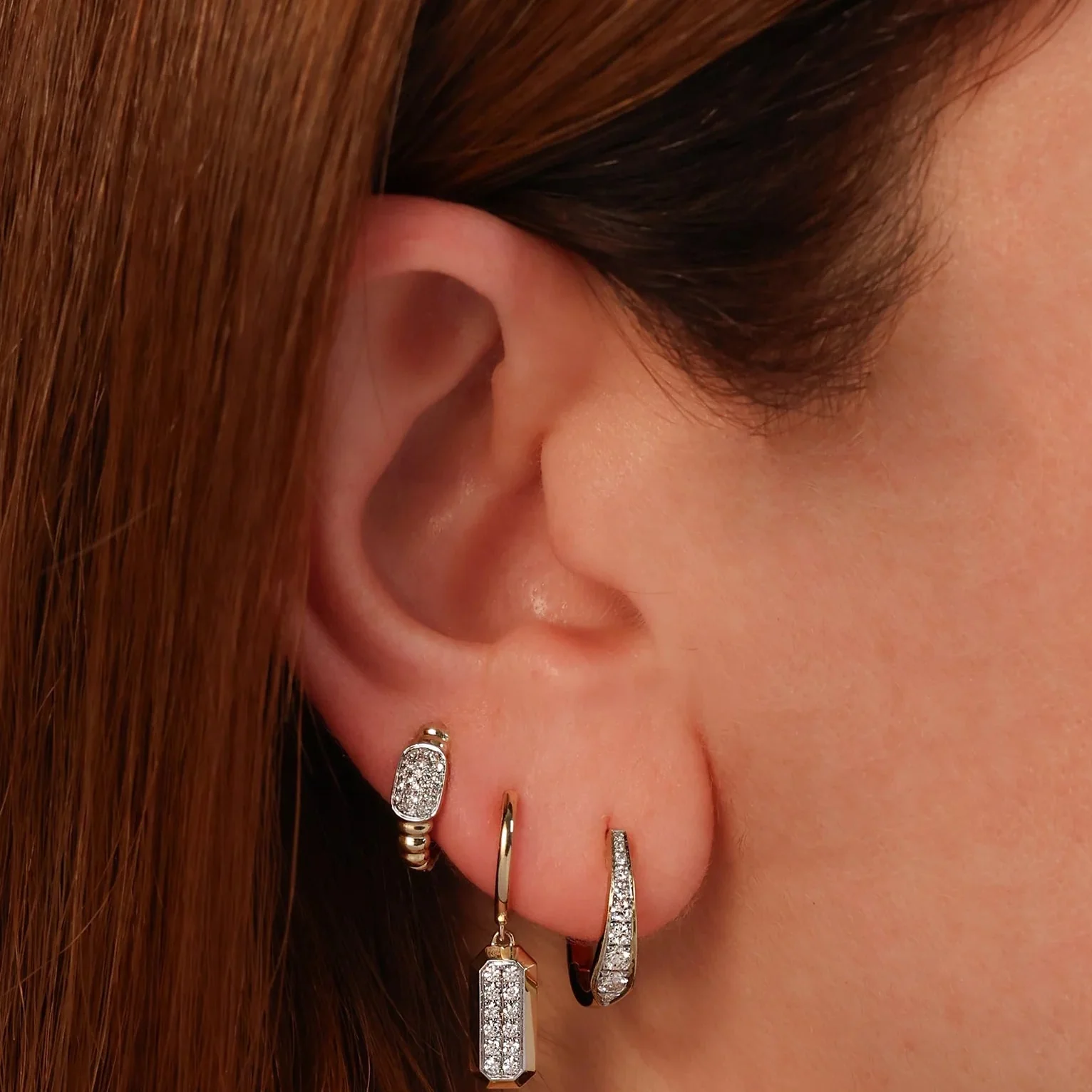 0.11ctw Diamond Ribbed Pave Huggie Earring - Image 2