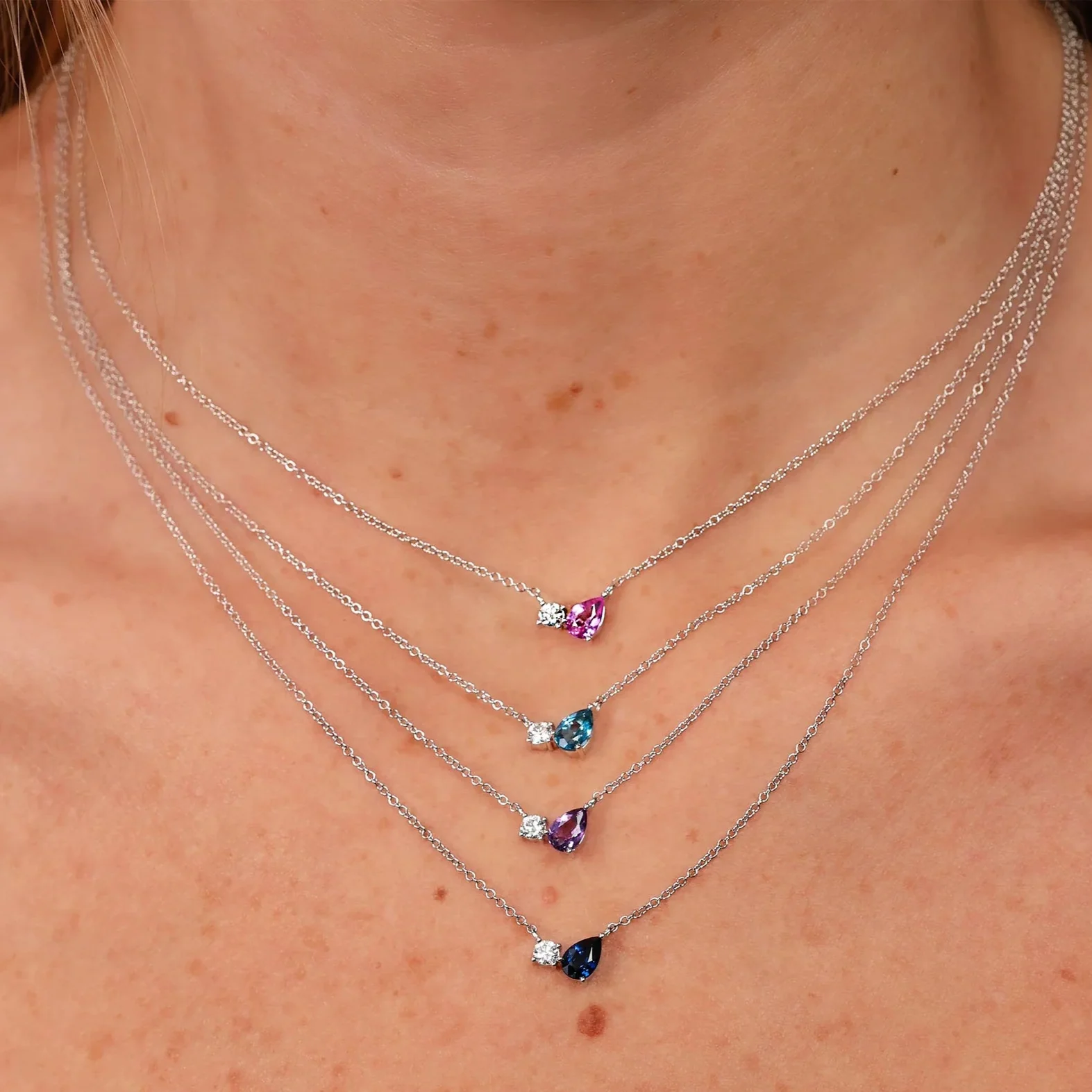 0.11ctw Diamond & Swiss Blue Topaz Pear Necklace - Image 2