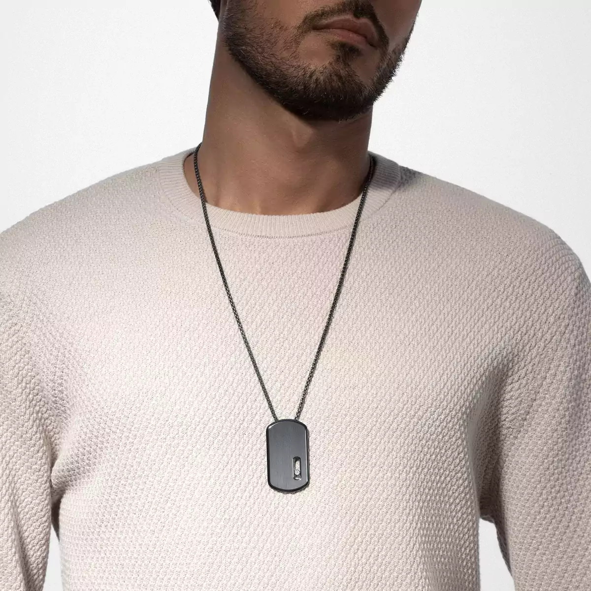 0.14ctw Graphite Titanium Diamond Military Tag Necklace - Image 3