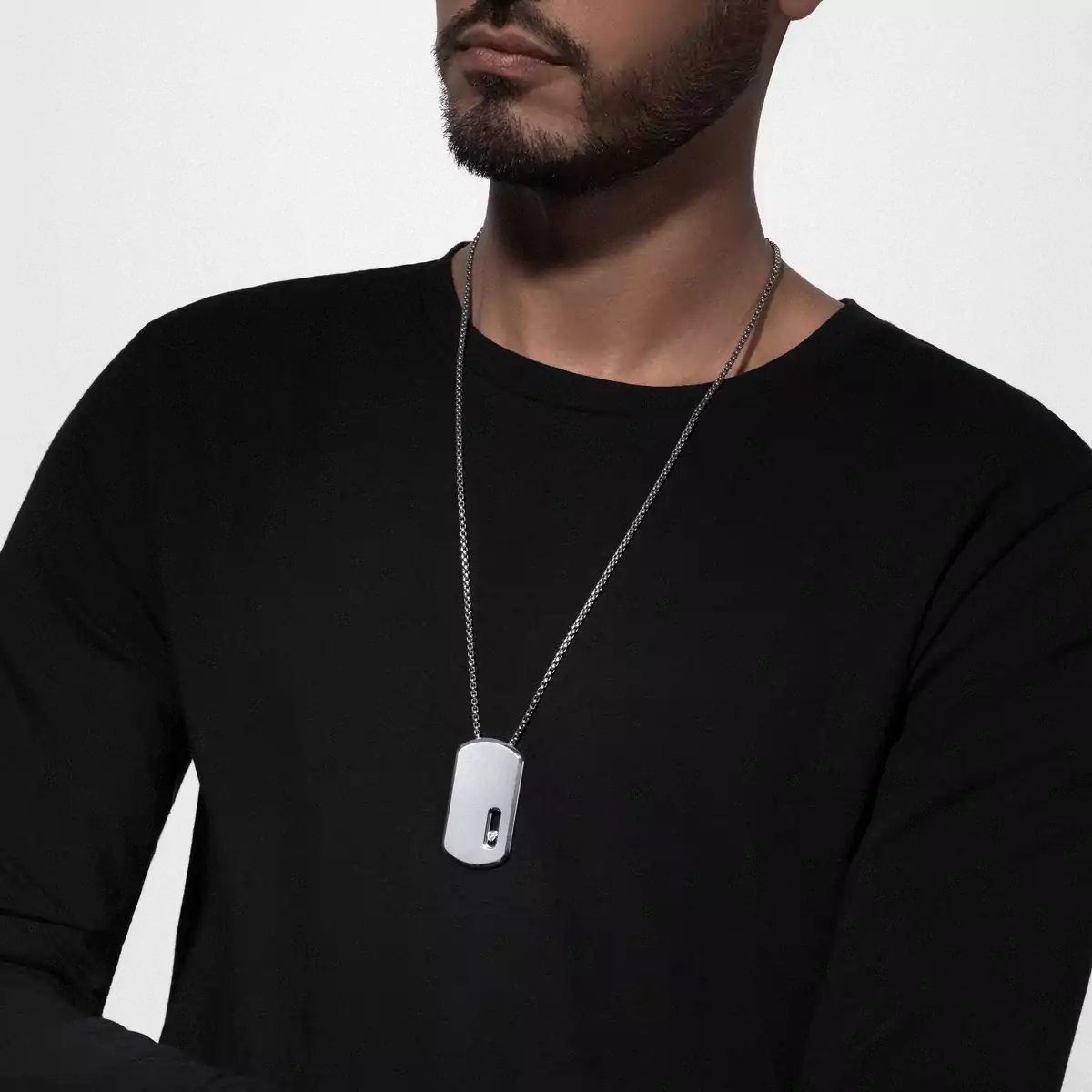 0.14ctw Natural Titanium Diamond Military Tag Necklace - Image 2