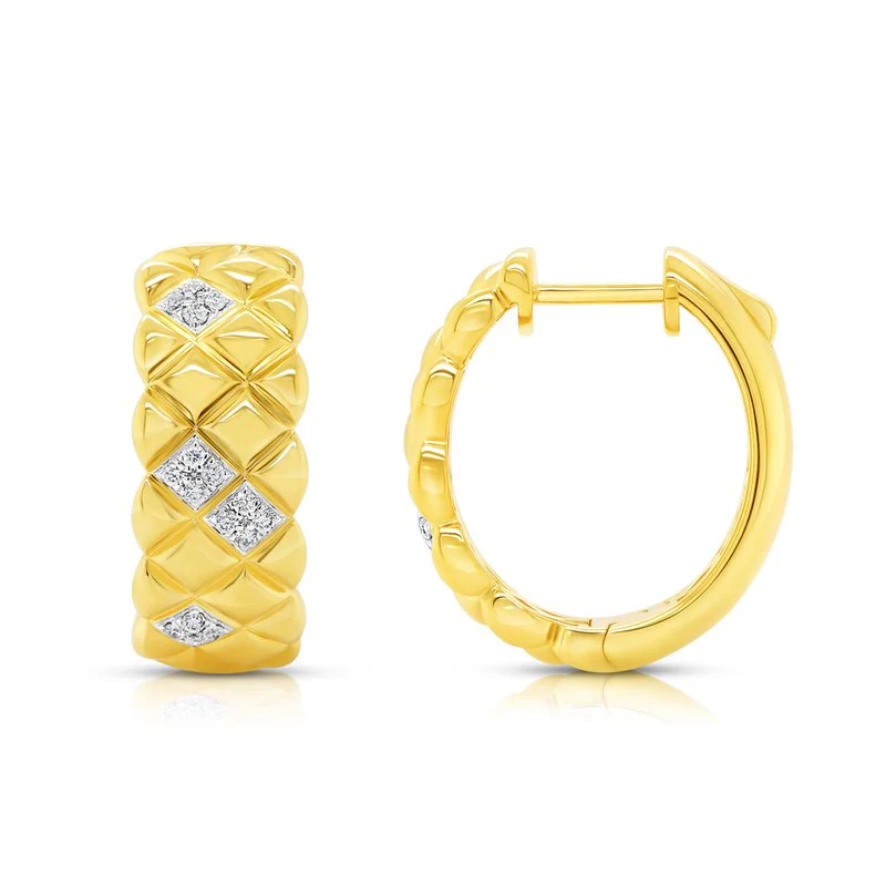 0.19ctw Diamond Quilt Hoop Earrings - Image 2