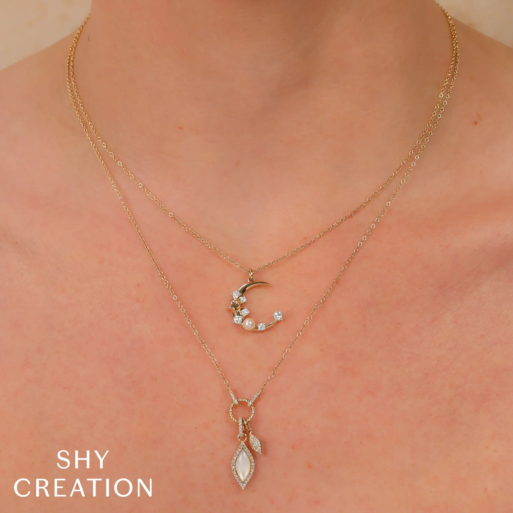 0.30ctw Diamond & Cultured Pearl Crescent Moon Necklace - Image 2