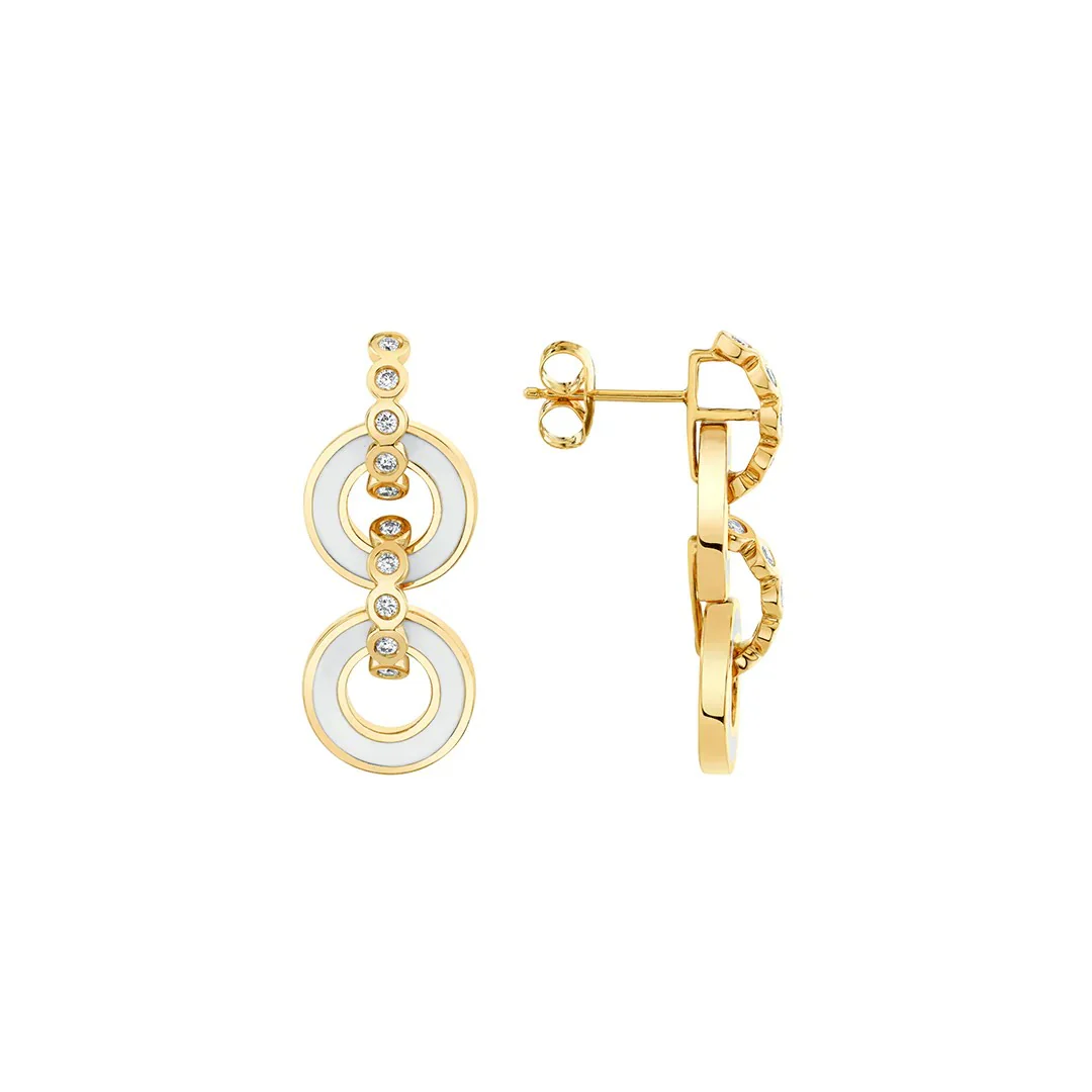 0.30ctw Diamond & White Enamel Arch Drop Earrings - Image 2