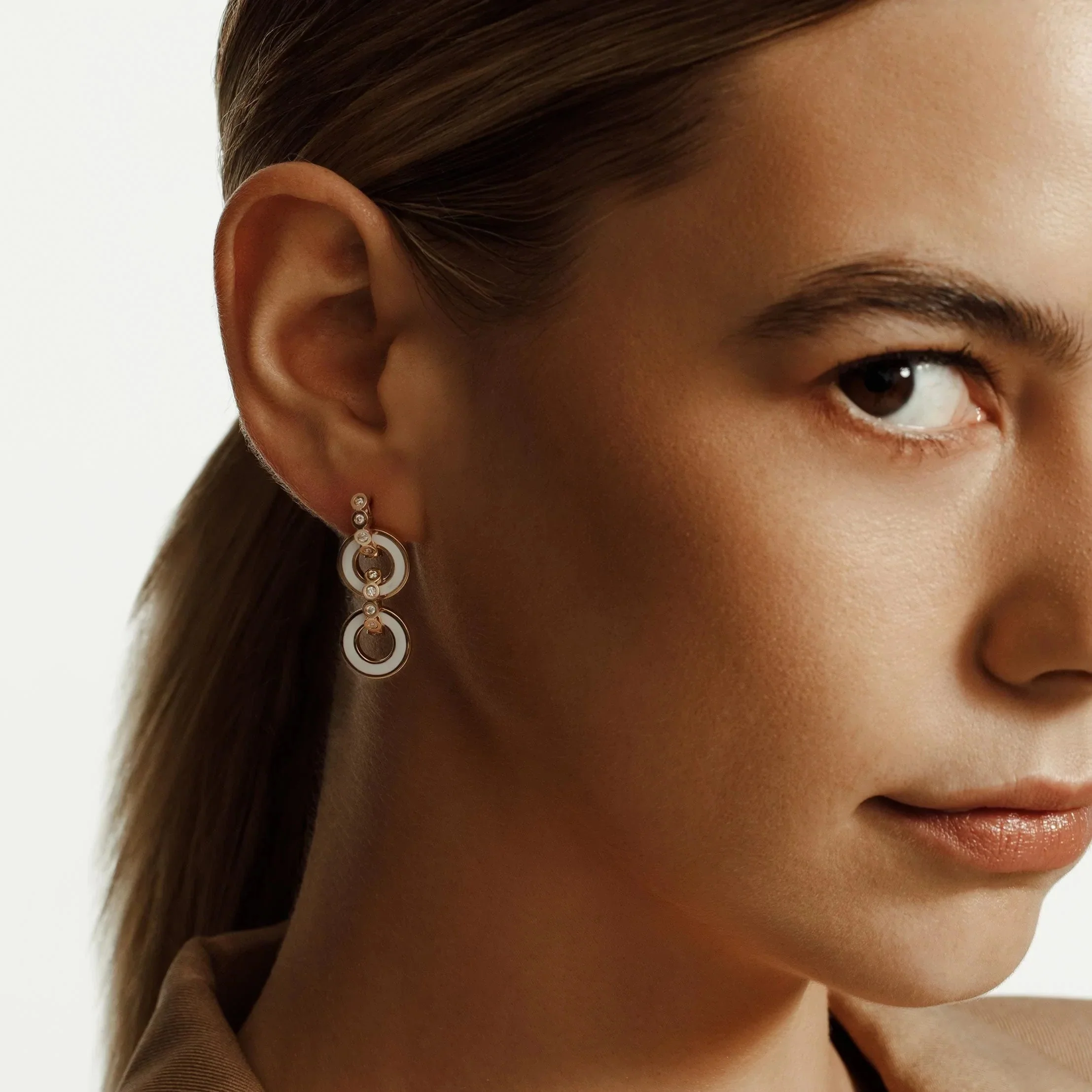 0.30ctw Diamond & White Enamel Arch Drop Earrings - Image 3