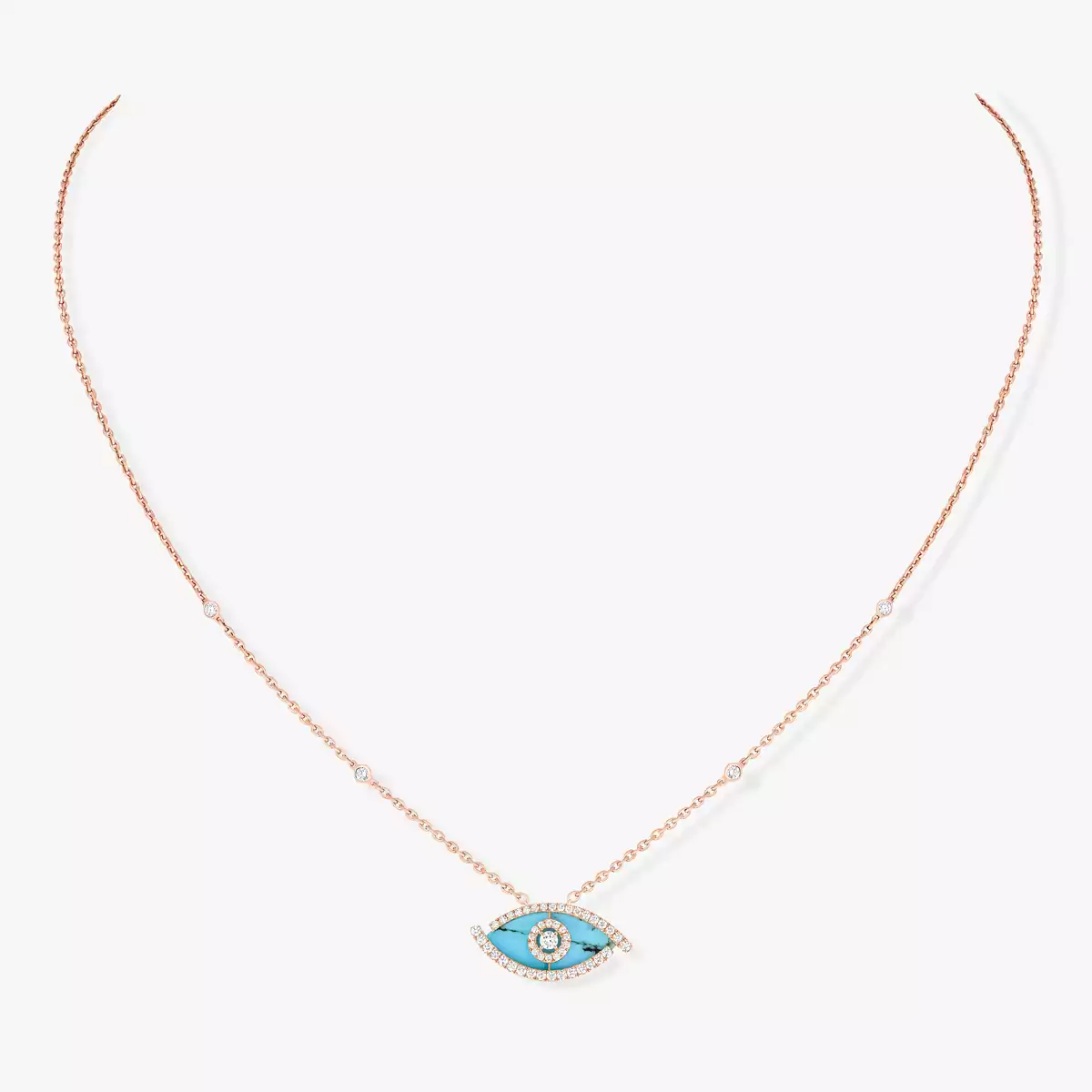0.38ctw Rose Gold Lucky Eye Turquoise Diamond Necklace - Image 2