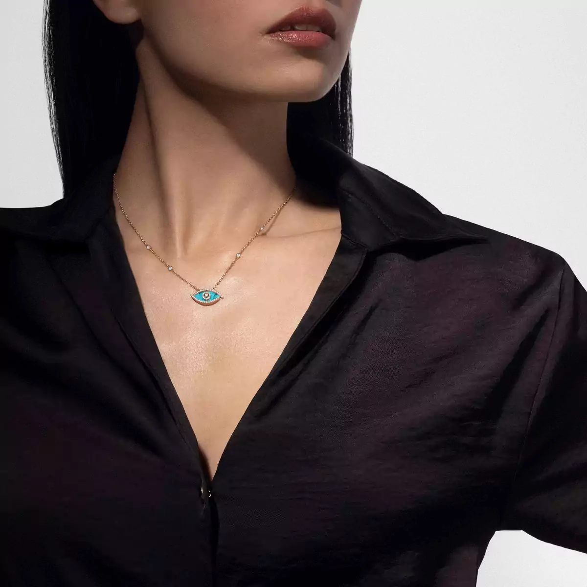 0.38ctw Rose Gold Lucky Eye Turquoise Diamond Necklace - Image 3