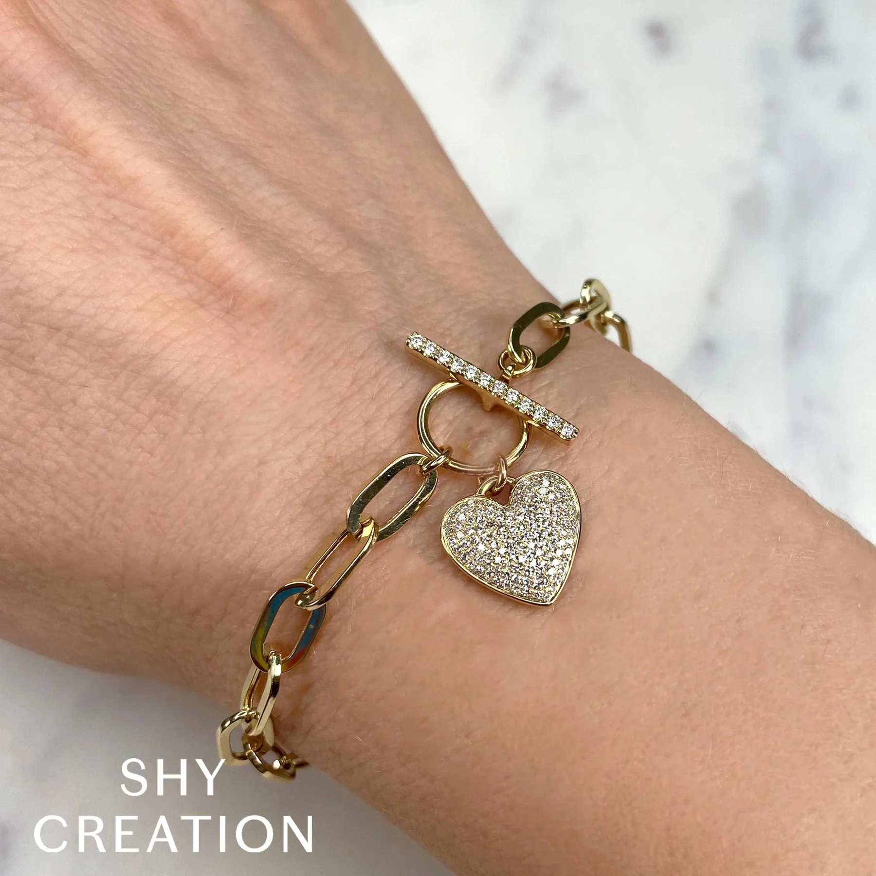 0.41ctw Diamond Paper Clip Link Pave Heart Bracelet - Image 2