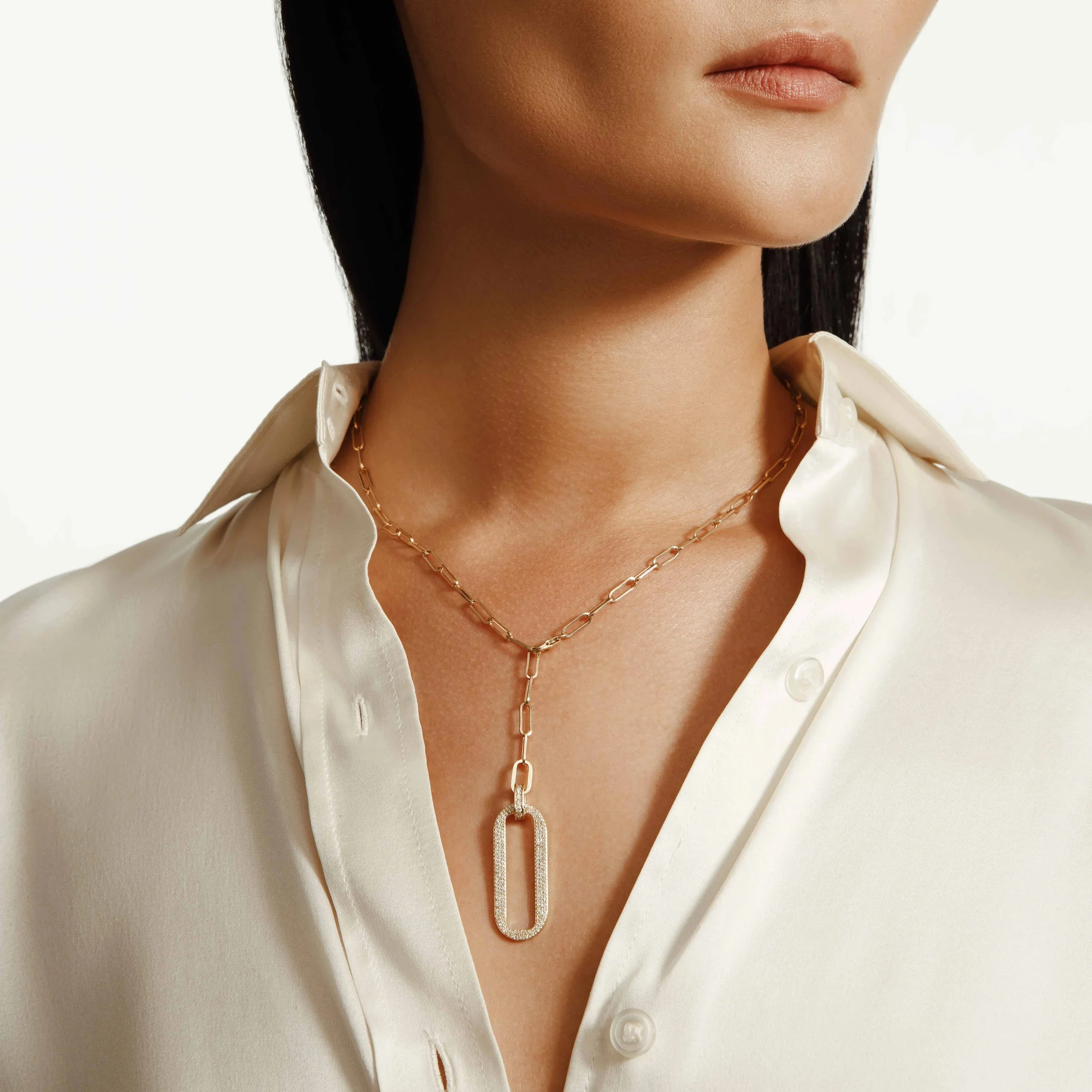 0.64ctw Diamond Pavé Longline Link Medallion Lariat - Image 2