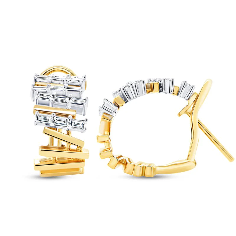 0.90ctw Baguette Diamond Huggie Earrings - Image 2