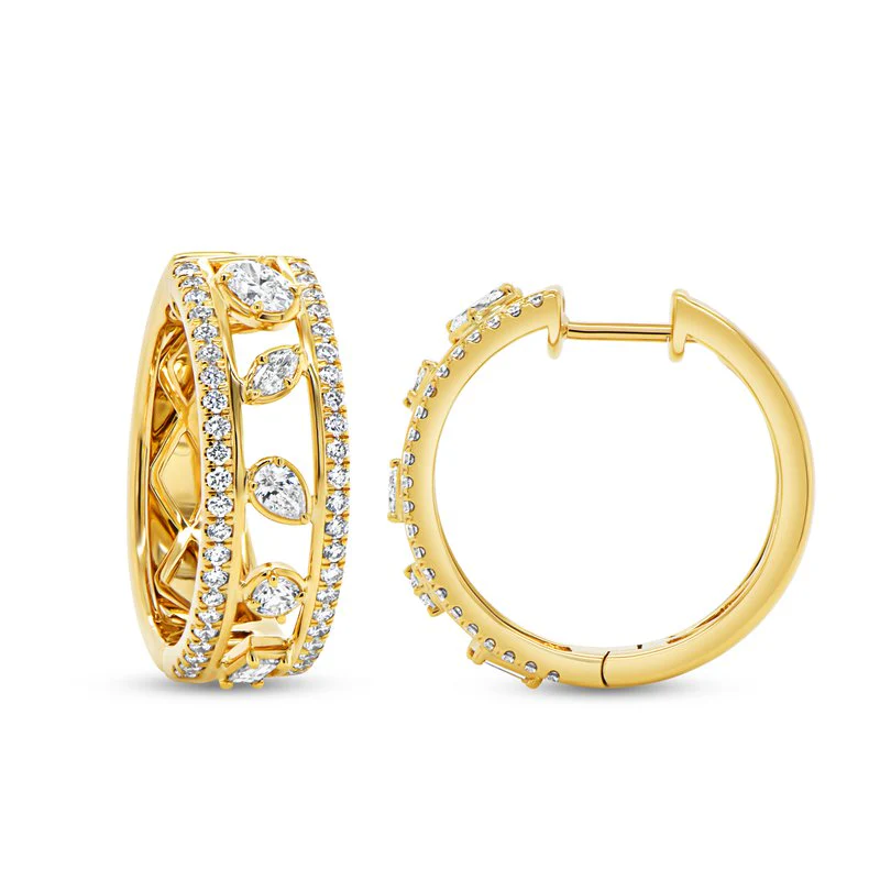 1.11ctw 3-Row Diamond Huggie Earrings - Image 2