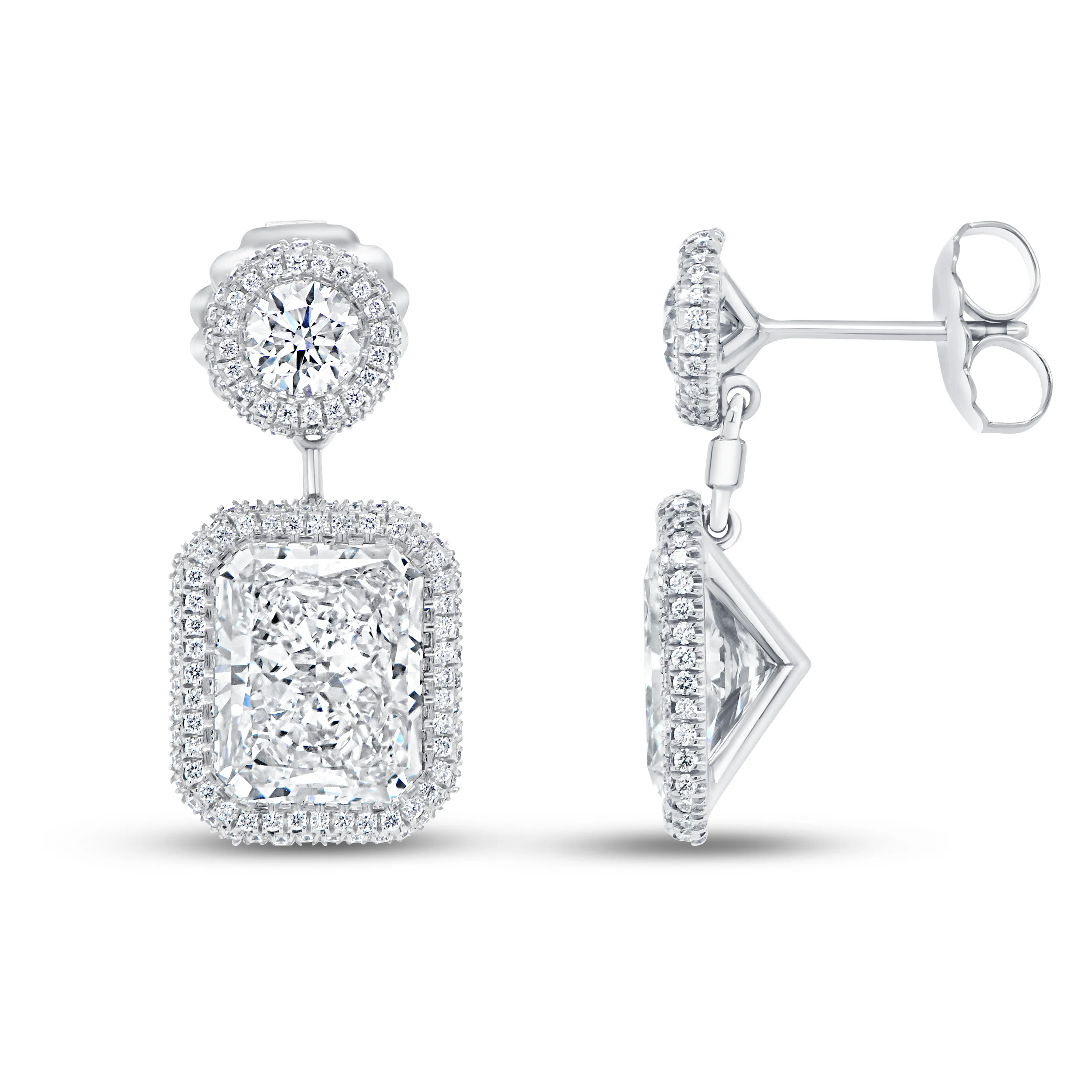 12.47ctw Radiant and Round Cut Diamond Drop Earrings - Image 2