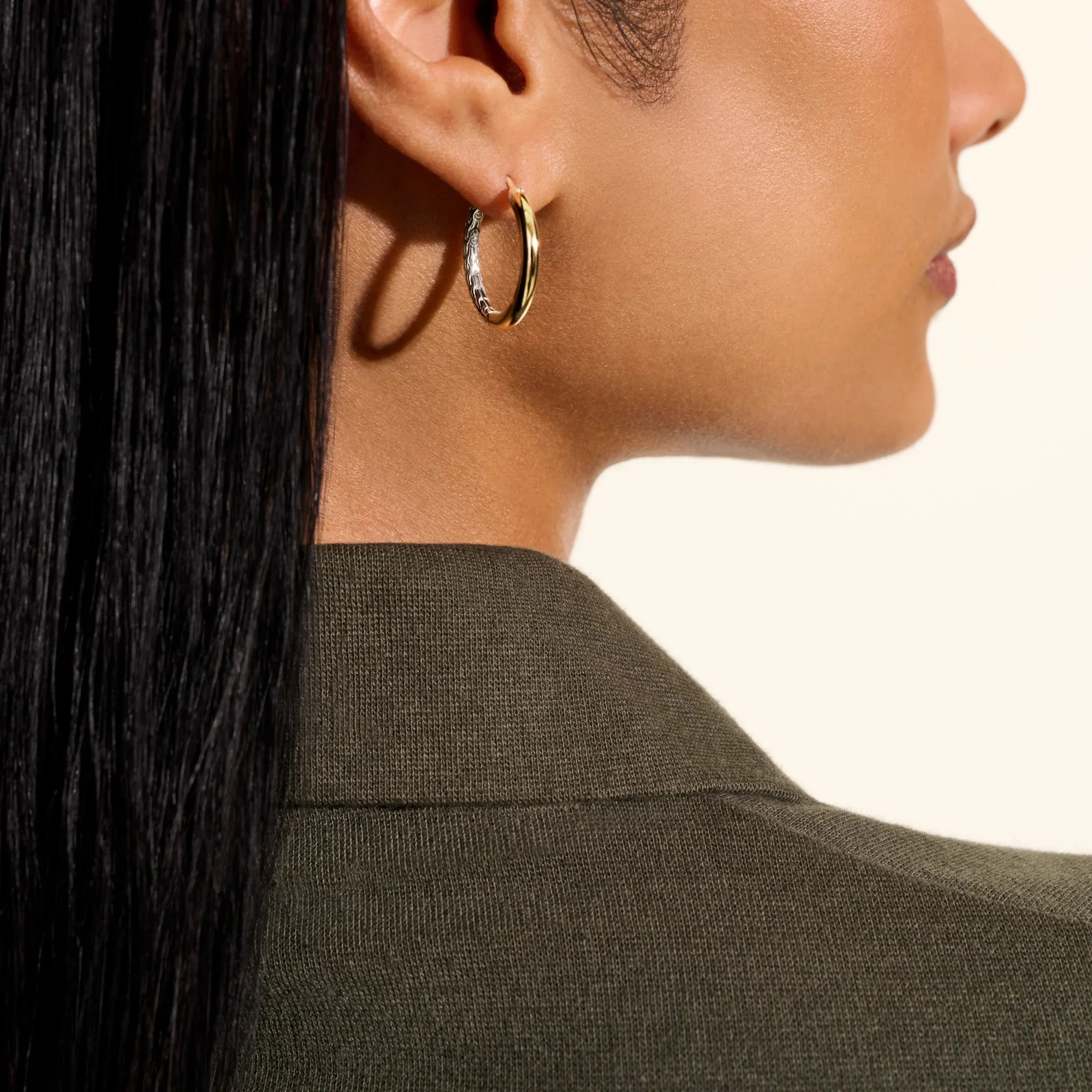 14K Gold and Sterling Silver Essential Hoop Earring | 18mm - Image 3
