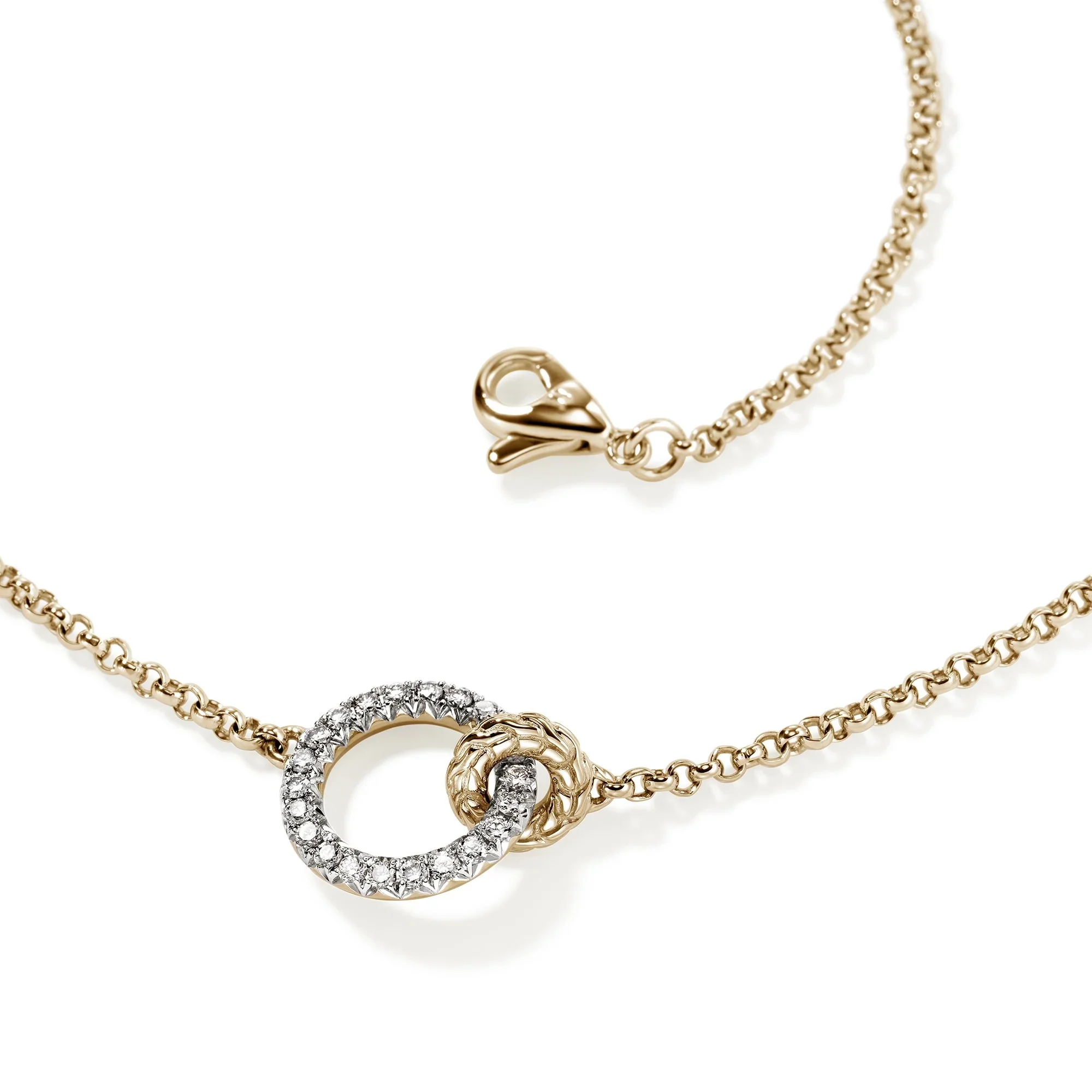 14K Gold and Sterling Silver Linked Diamond Pavé Necklace - Image 2