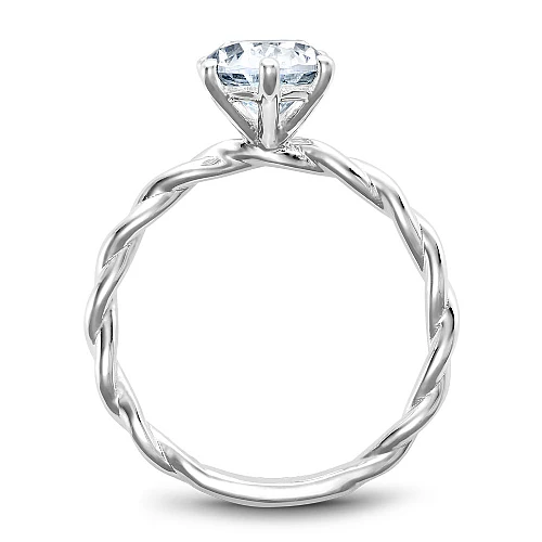 14K White Gold Oval Twist Band Engagement Ring - Image 2