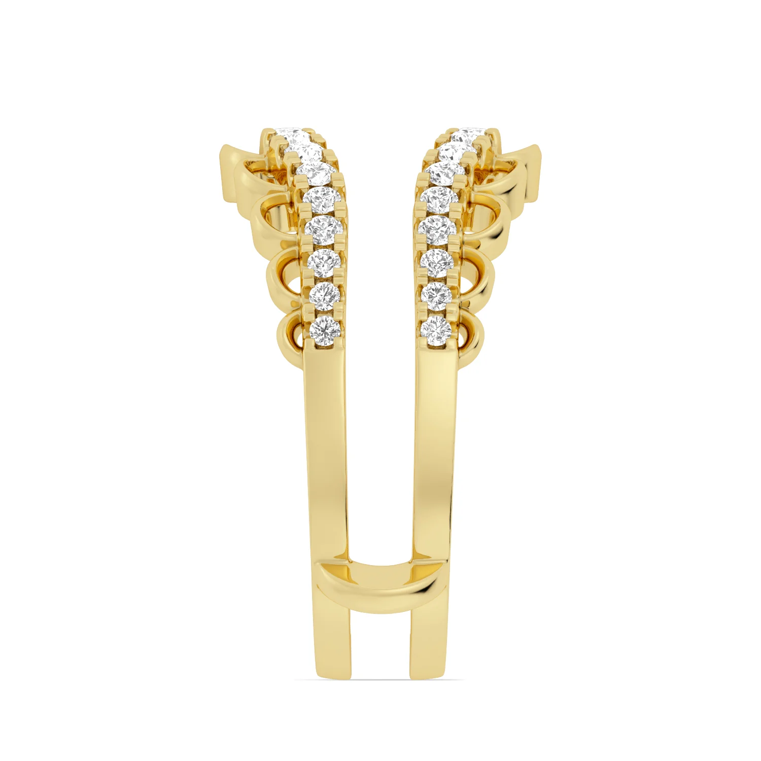 14K Yellow Gold Round Diamond Floral V Shape Jacket Band - Image 3