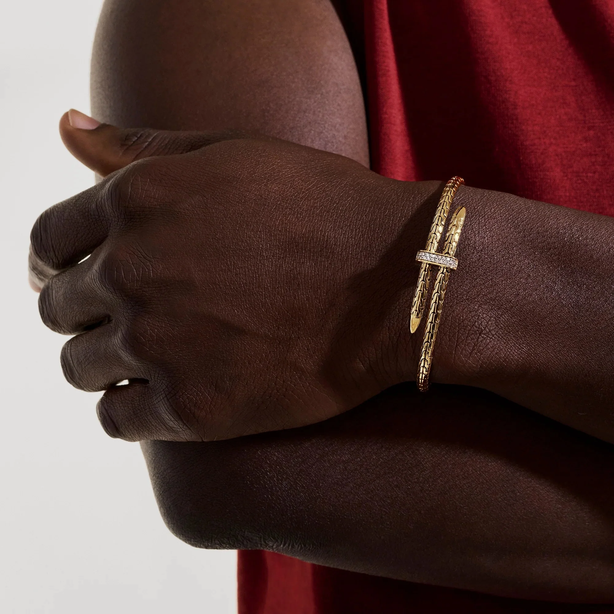 14K Yellow Gold Spear Flex Cuff With Diamonds - Image 3