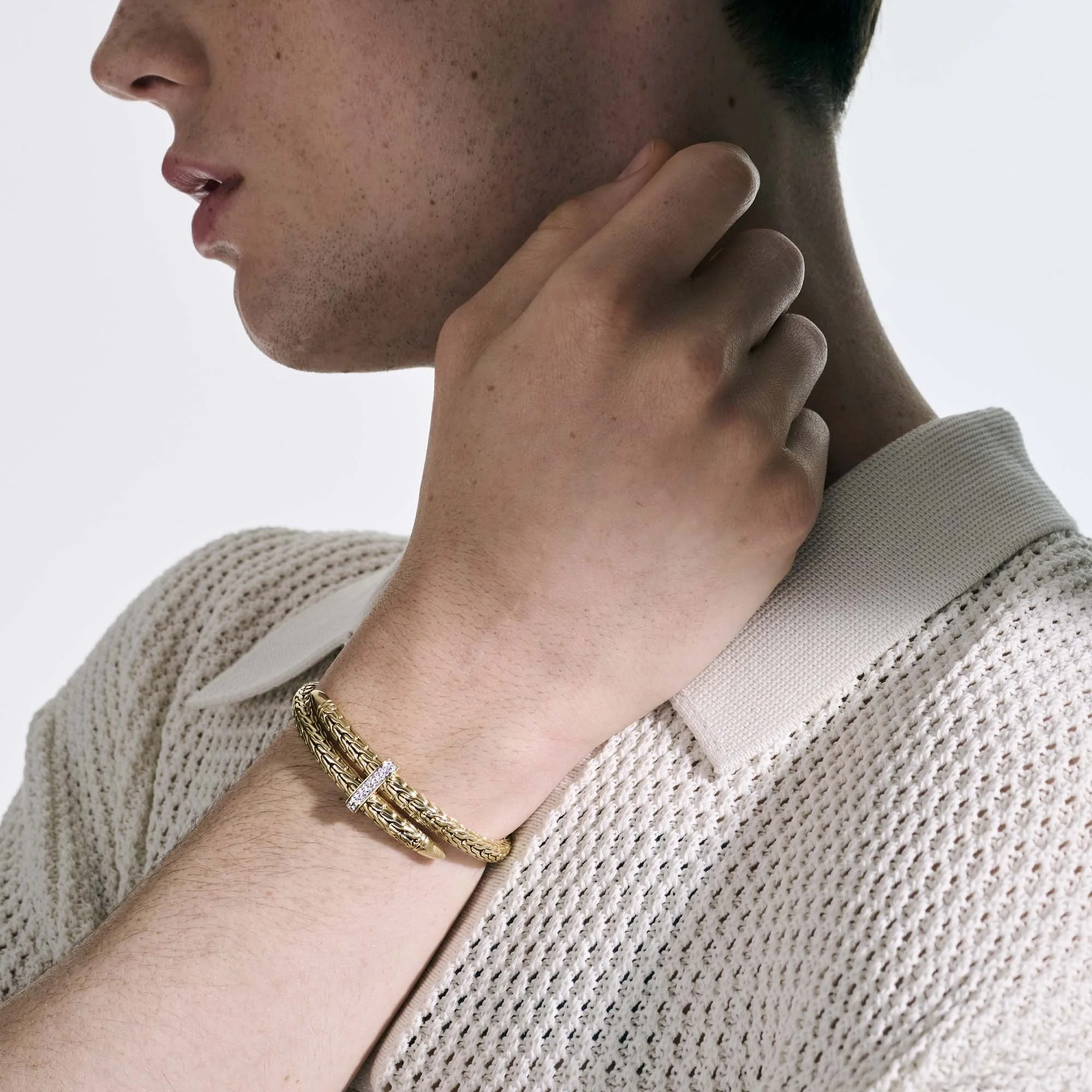 14K Yellow Gold Spear Flex Cuff With Diamonds - Image 3