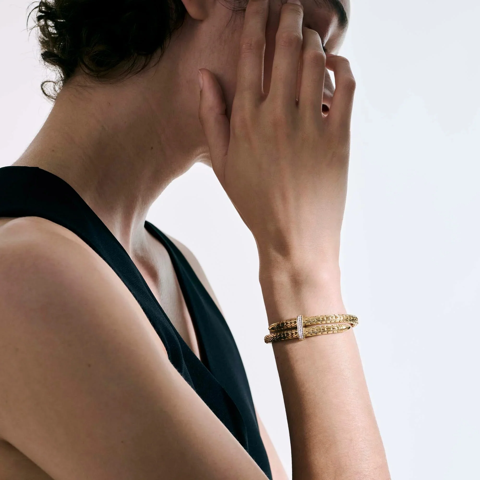 14K Yellow Gold Spear Flex Cuff With Diamonds - Image 4