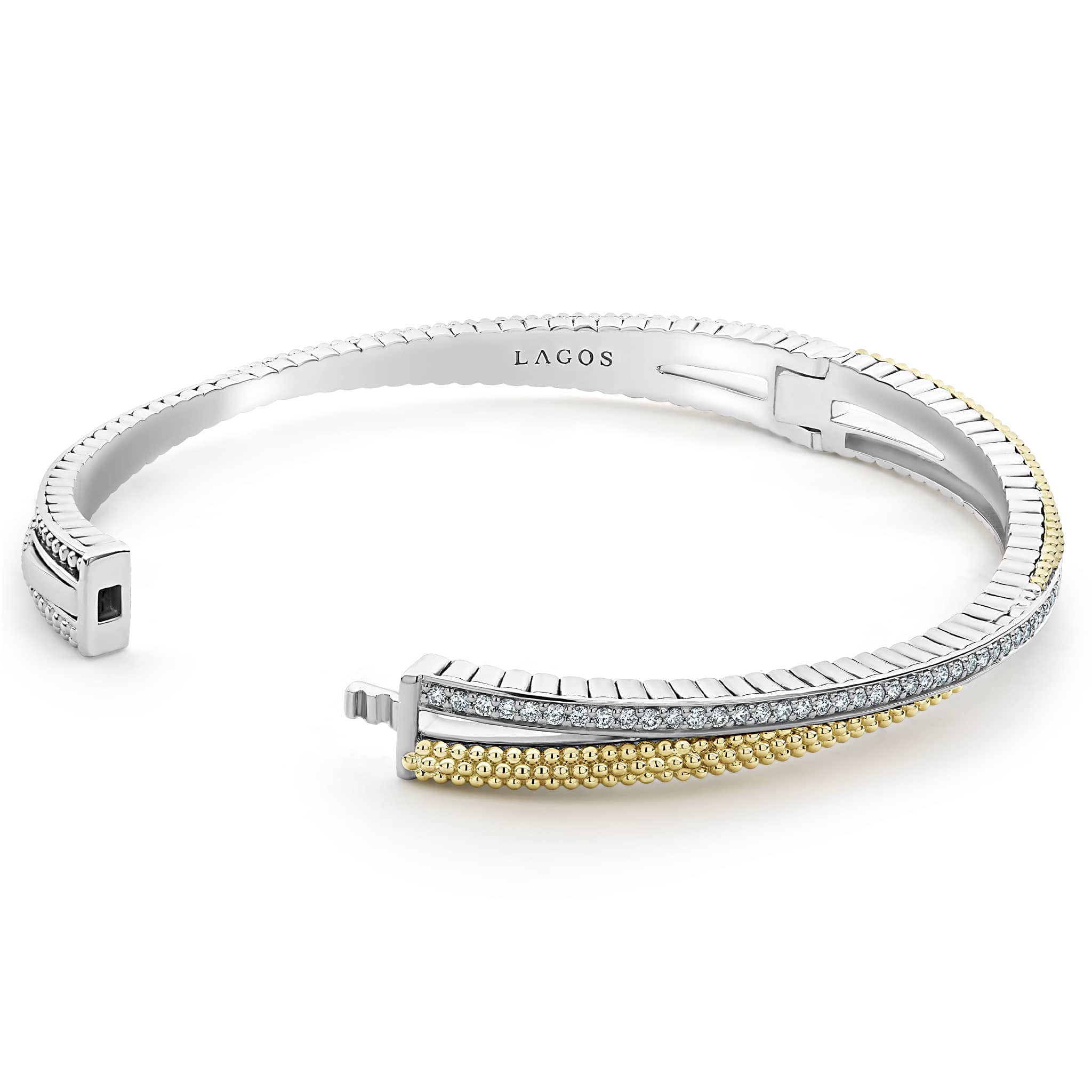 18K Gold Caviar and Diamond Bangle - Image 2