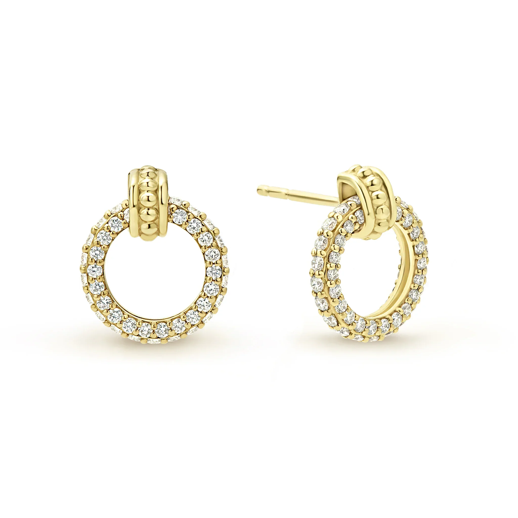 18K Gold Circle Diamond Stud Earrings - Image 3