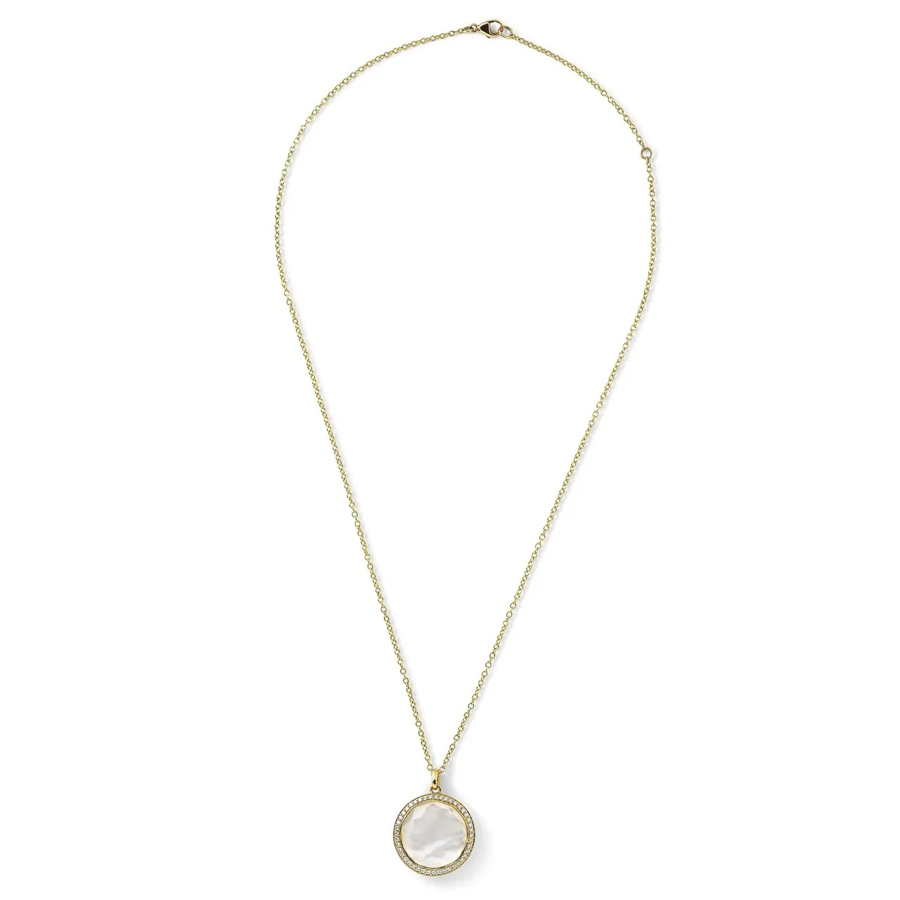 18K Gold Mother of Pearl Diamond Halo Pendant Necklace - Image 2
