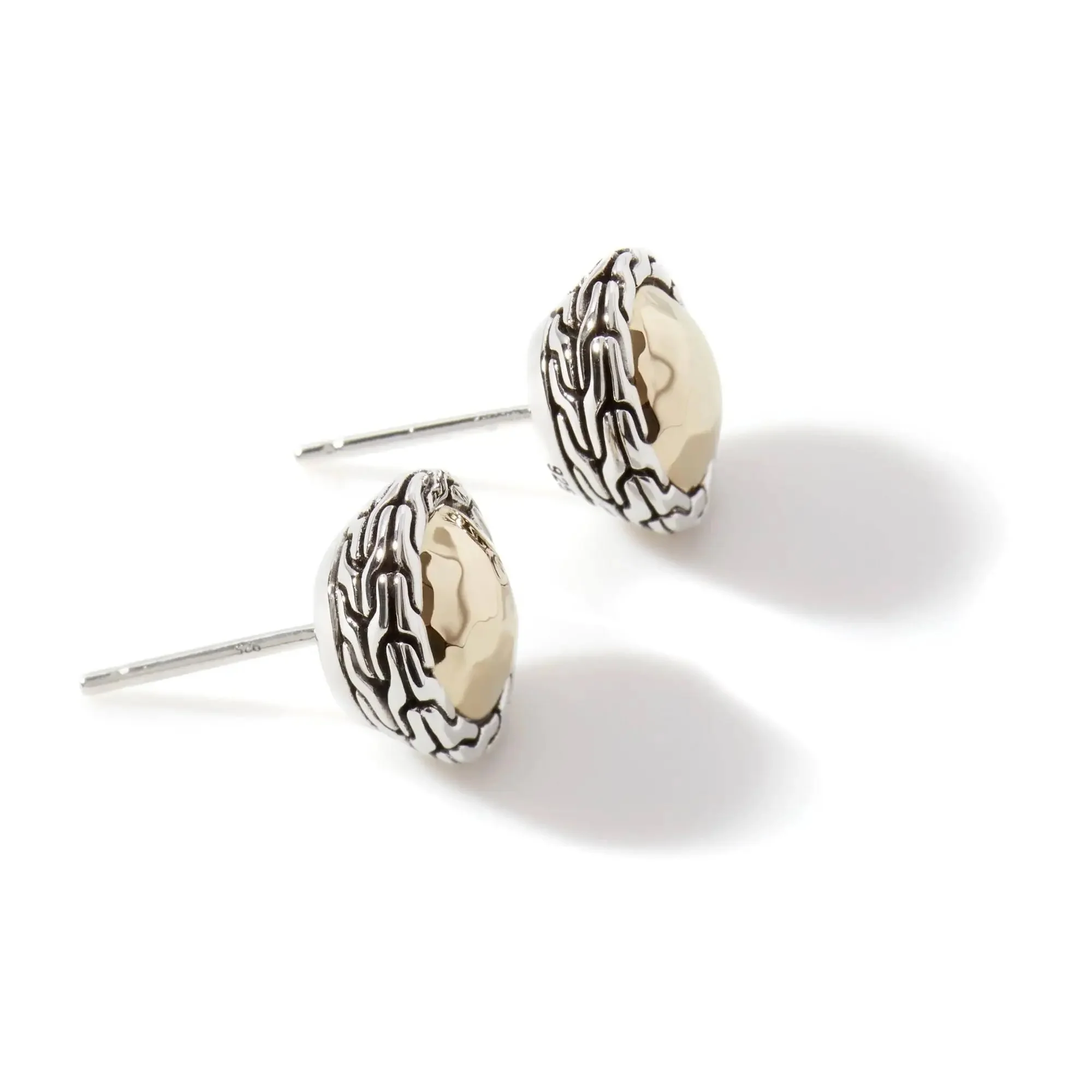 18K Yellow Gold, Sterling Silver Hammered Stud Earrings - Image 2