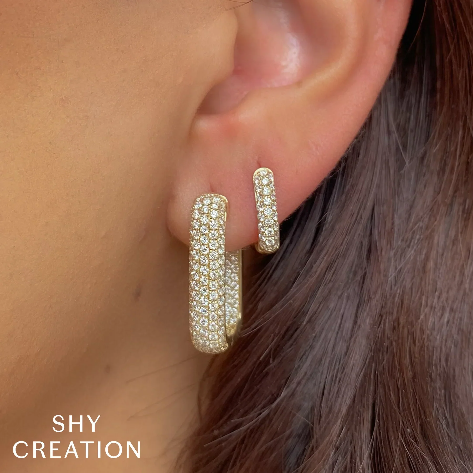2.11CT Diamond Pave Rectangle Hoop Earring - Image 2
