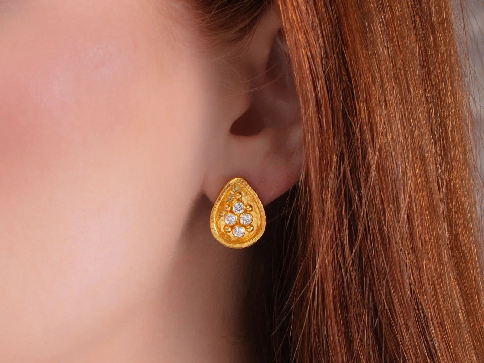 24K Gold Clustered Teardrop Diamond Earrings - Image 2