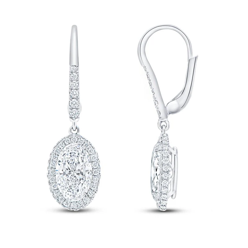 3.58ctw Halo Oval Shaped Diamond Dangle Earrings - Image 2