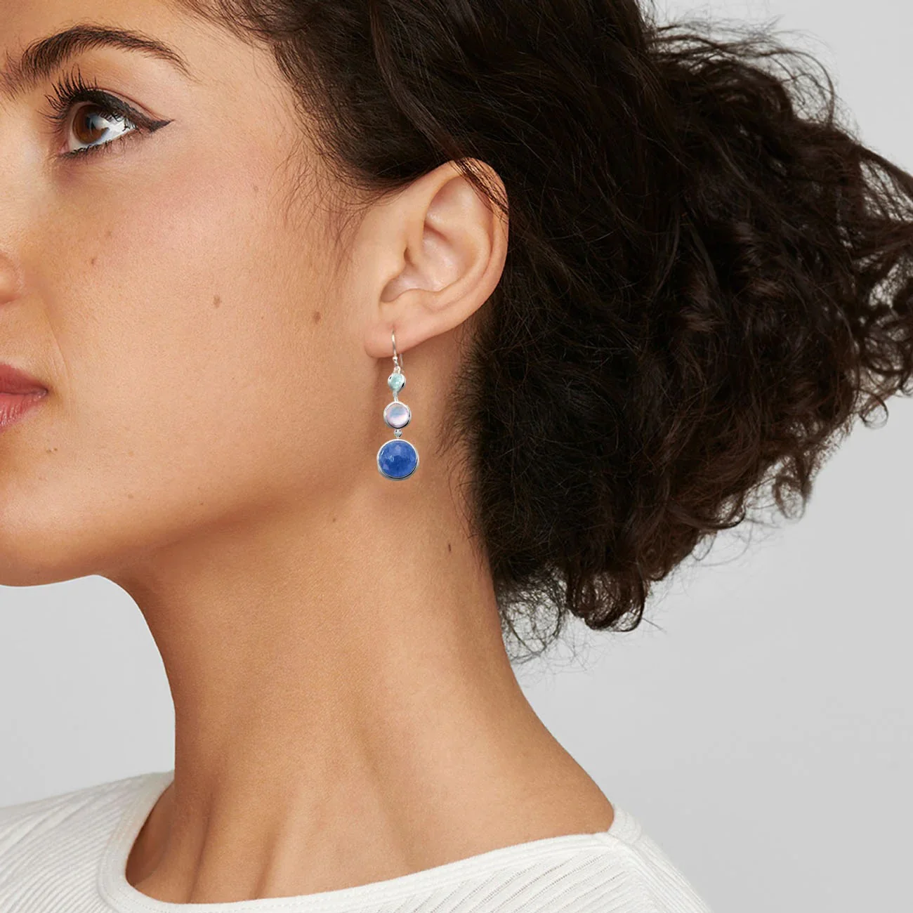 3-Stone Sterling Silver Drop Earrings in Lavanda - Image 2