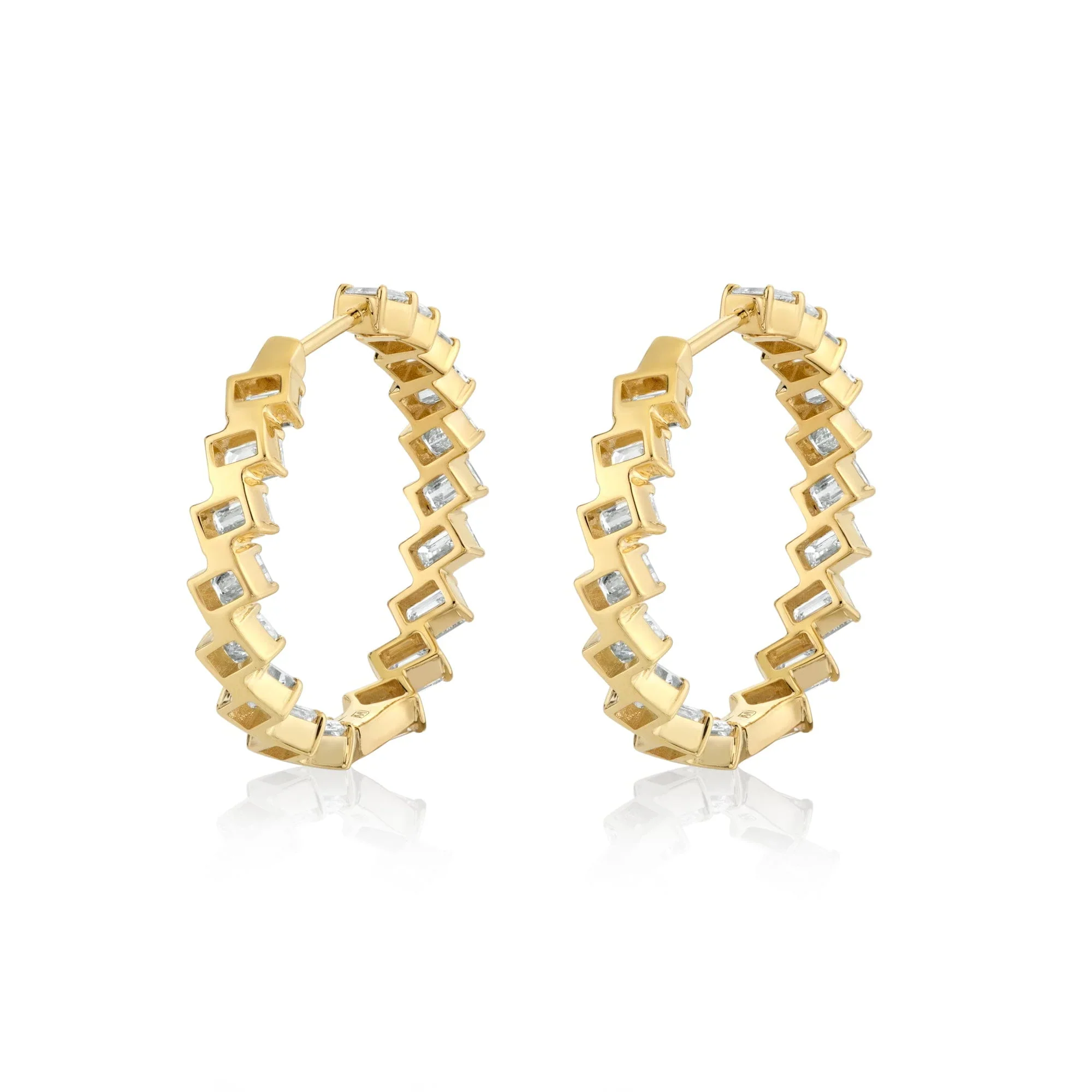 5.20ctw Montage Emerald Cut Hoop Earrings - Image 2