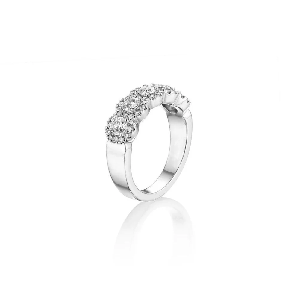 5 Stone Round Brilliant Diamond Halo Band - Image 2