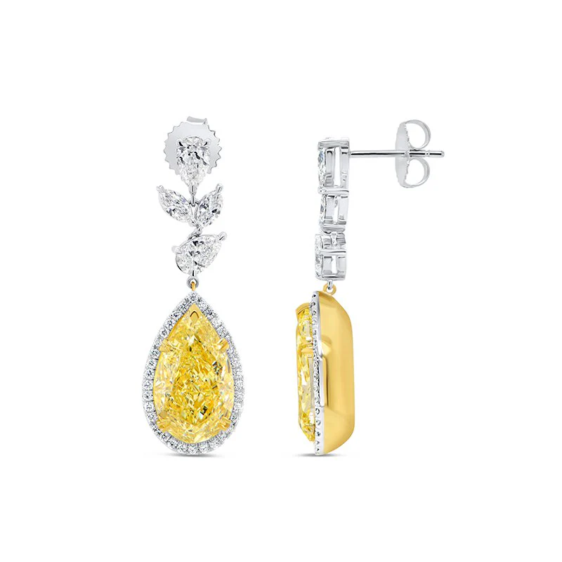 7.92ctw Pear Shaped Yellow Diamond Drop Earrings - Image 2