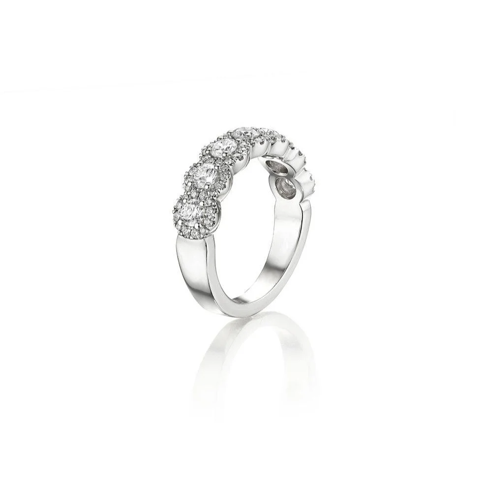 7 Stone Round Brilliant Diamond Halo Band - Image 2