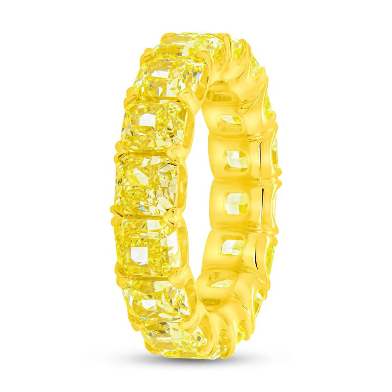 9.86ctw Eternity Radiant Fancy Yellow Diamond Anniversary Ring - Image 3