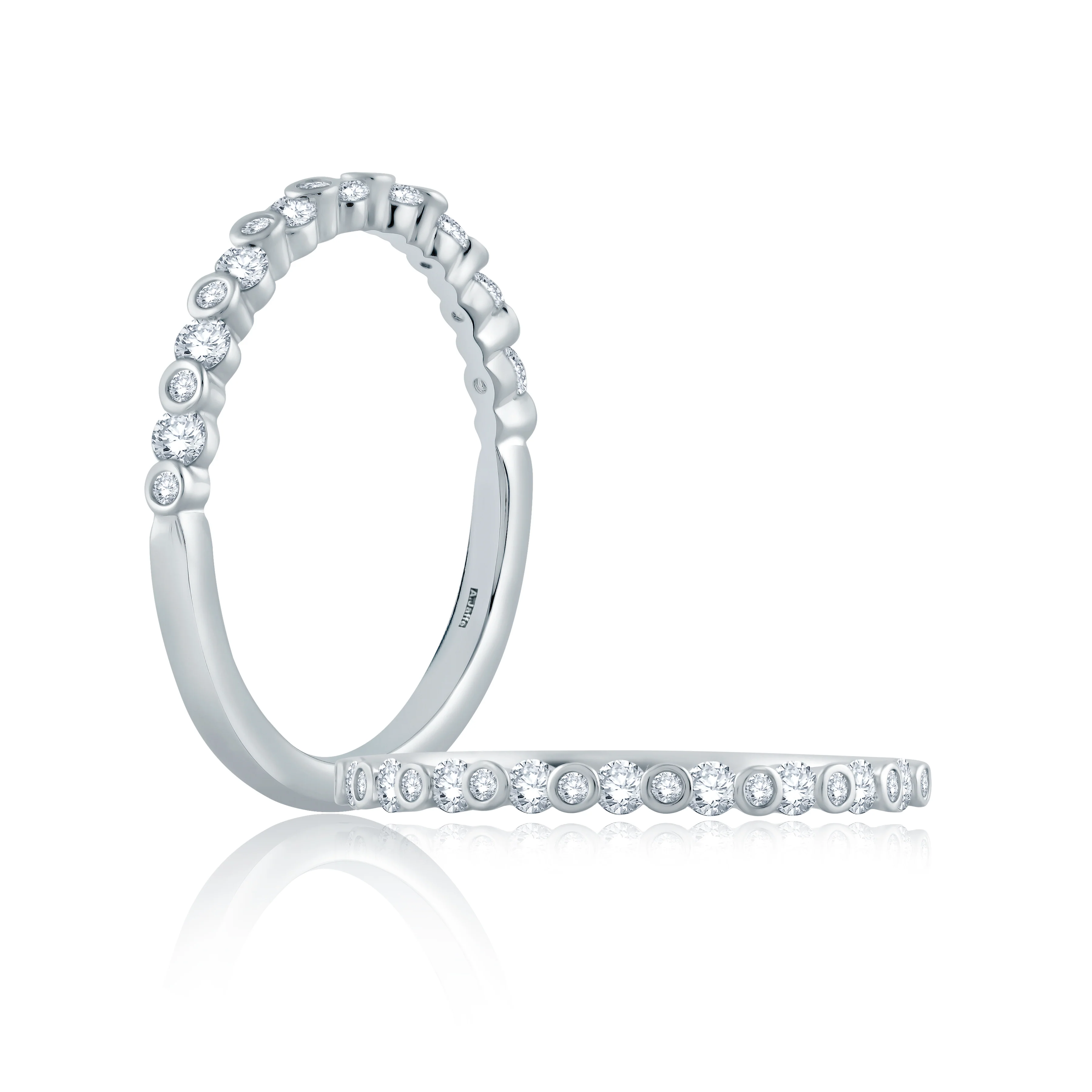 Alternating Bezel Set Half Circle Stackable Band - Image 3