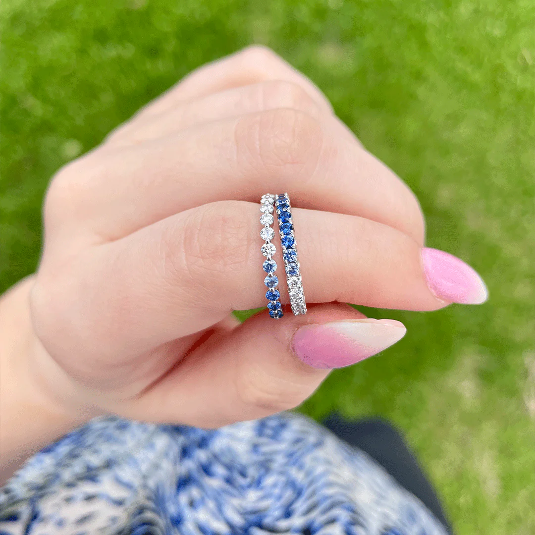 Blue Sapphire and Round Brilliant Diamond Band - Image 2