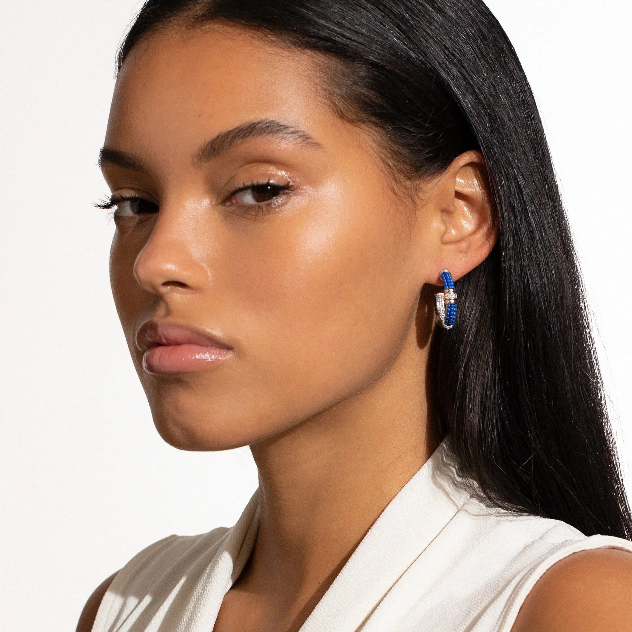 Ceramic and Diamond Hoop Earrings - Image 2
