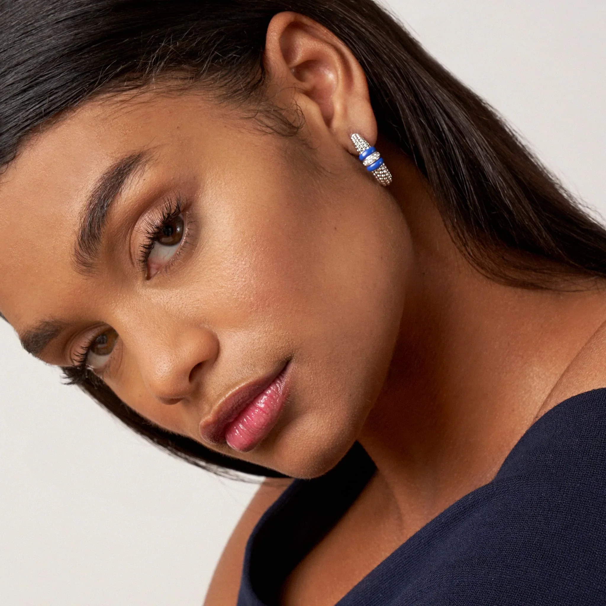Ceramic Caviar Diamond Hoop Earrings - Image 2