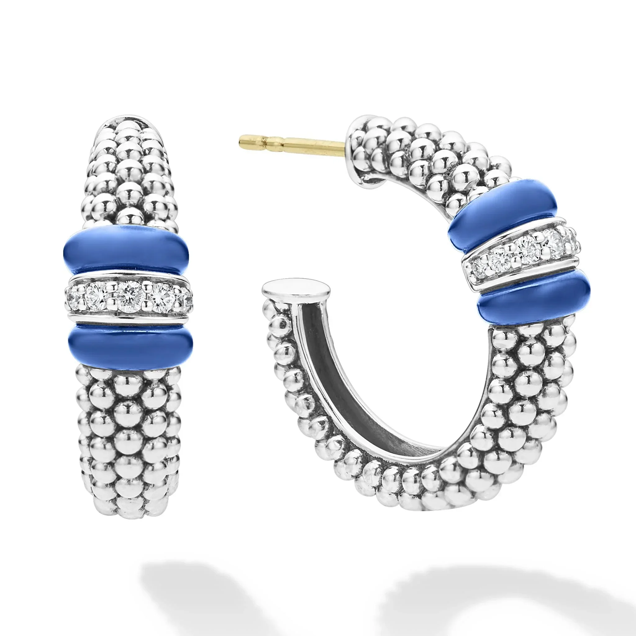 Ceramic Caviar Diamond Hoop Earrings - Image 3