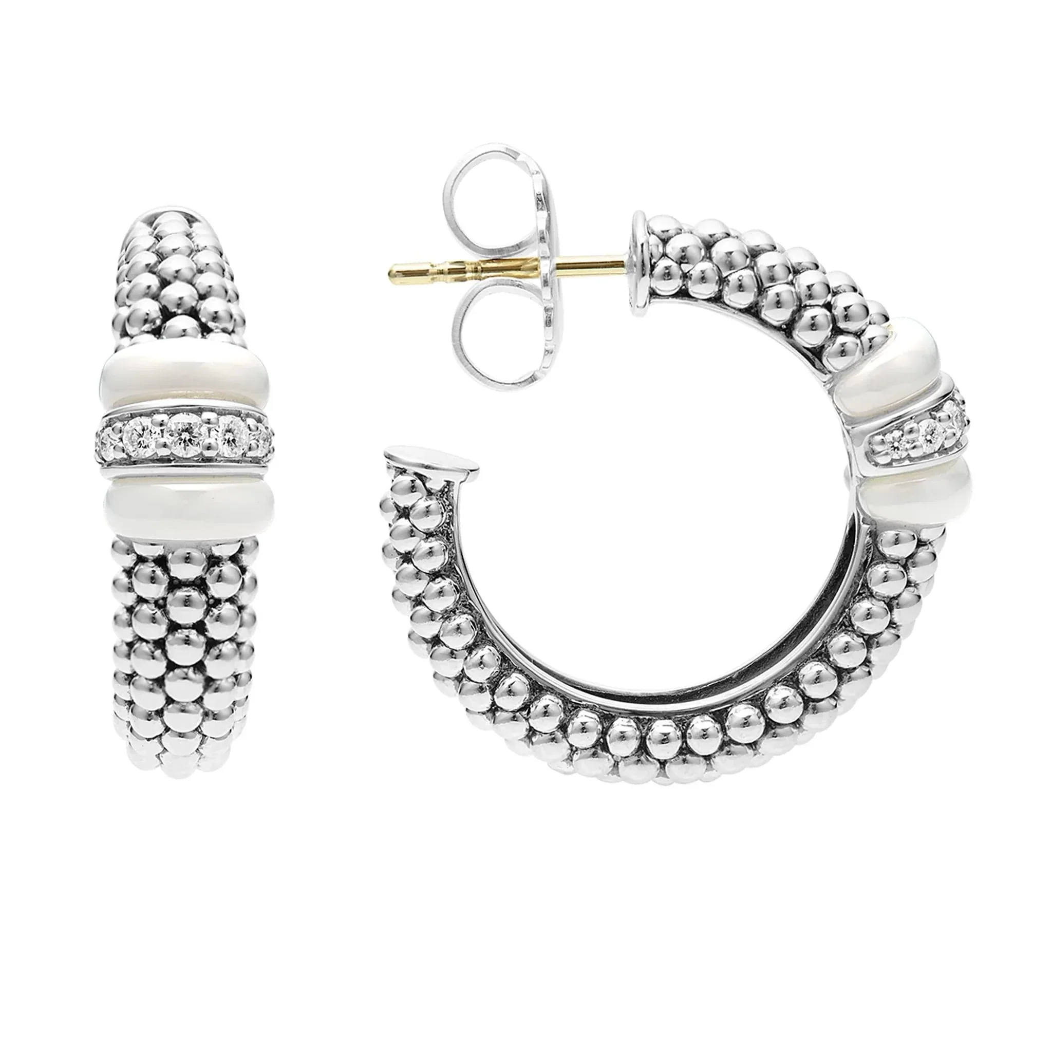 Ceramic Caviar Diamond Hoop Earrings - Image 3