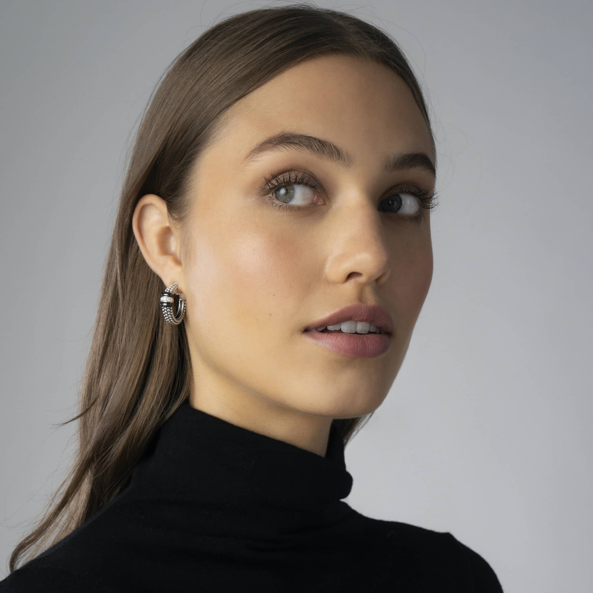 Ceramic Caviar Diamond Hoop Earrings - Image 2