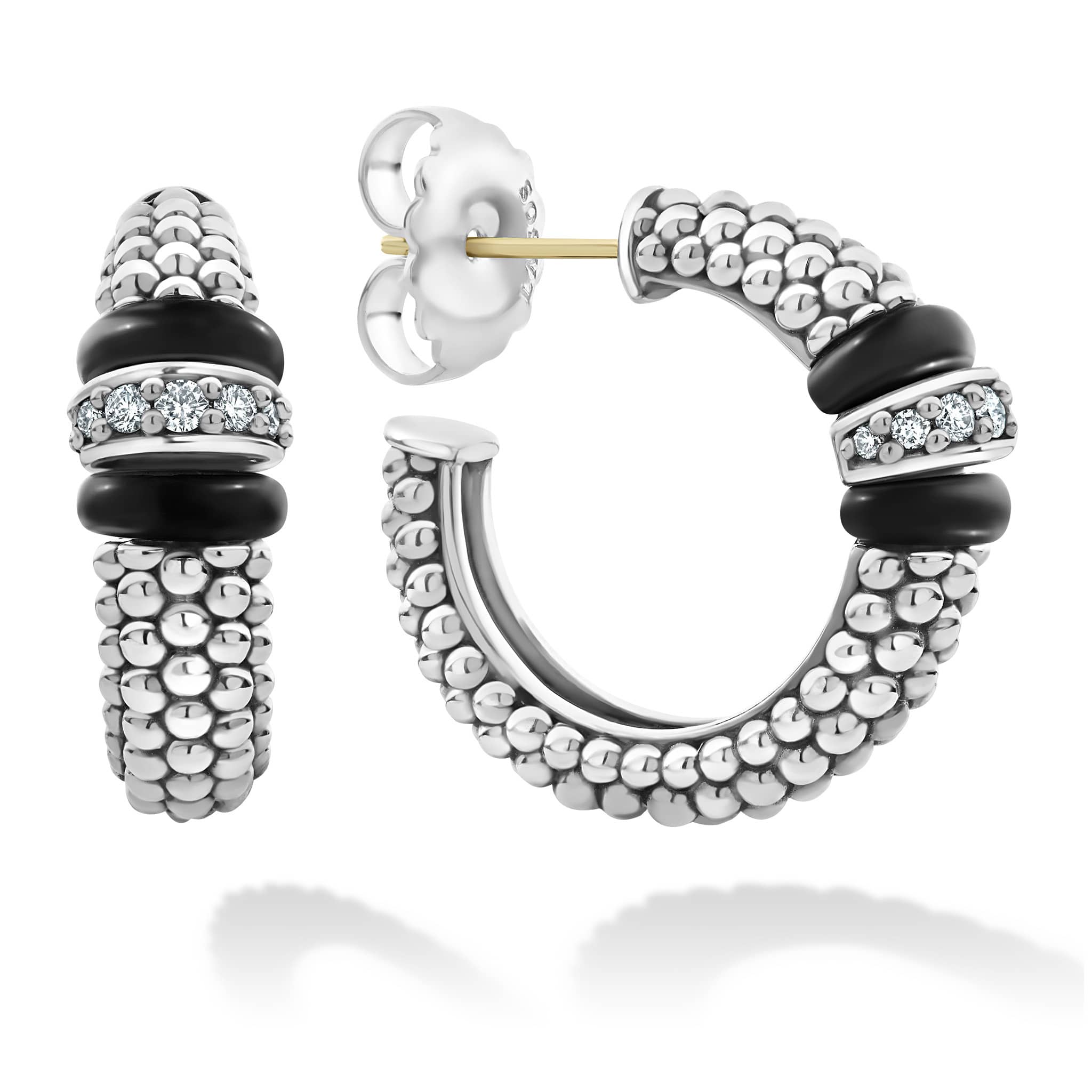 Ceramic Caviar Diamond Hoop Earrings - Image 3