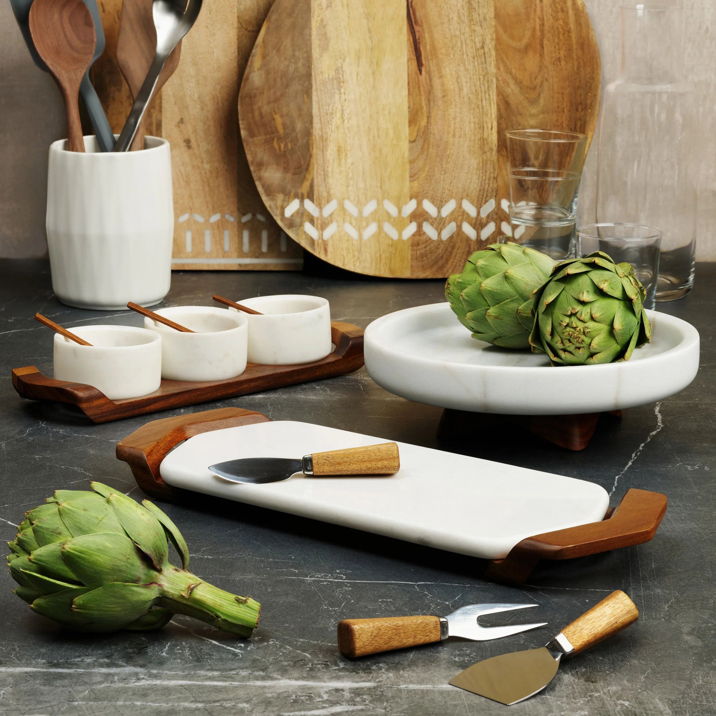 Chevron Cheese Tray w/ Knives - Image 3